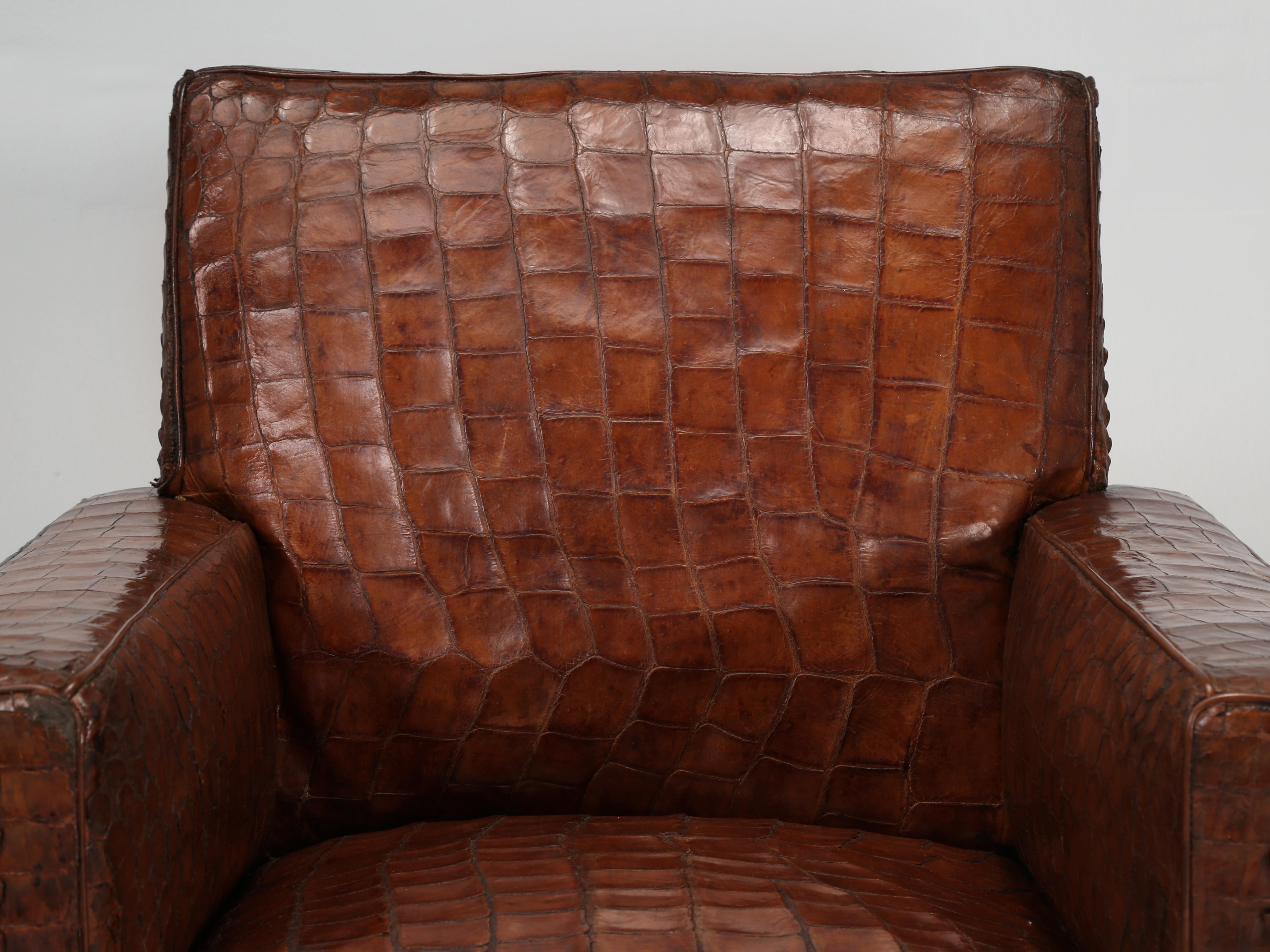Crocodile French Club Chair Style of Jean-Michel Frank Sympathetic Restoration In Good Condition For Sale In Chicago, IL