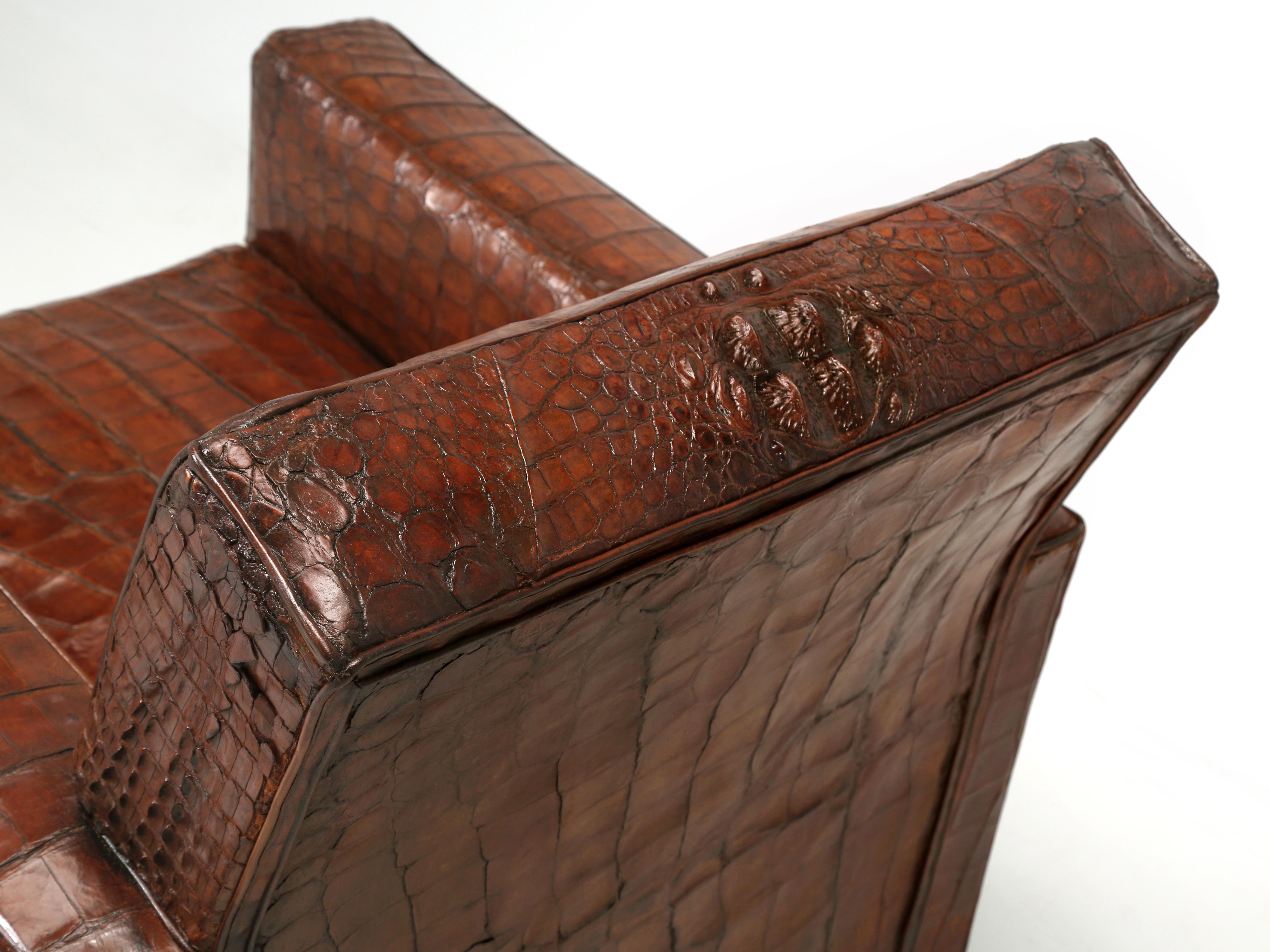 Early 20th Century Crocodile French Club Chair Style of Jean-Michel Frank Sympathetic Restoration For Sale