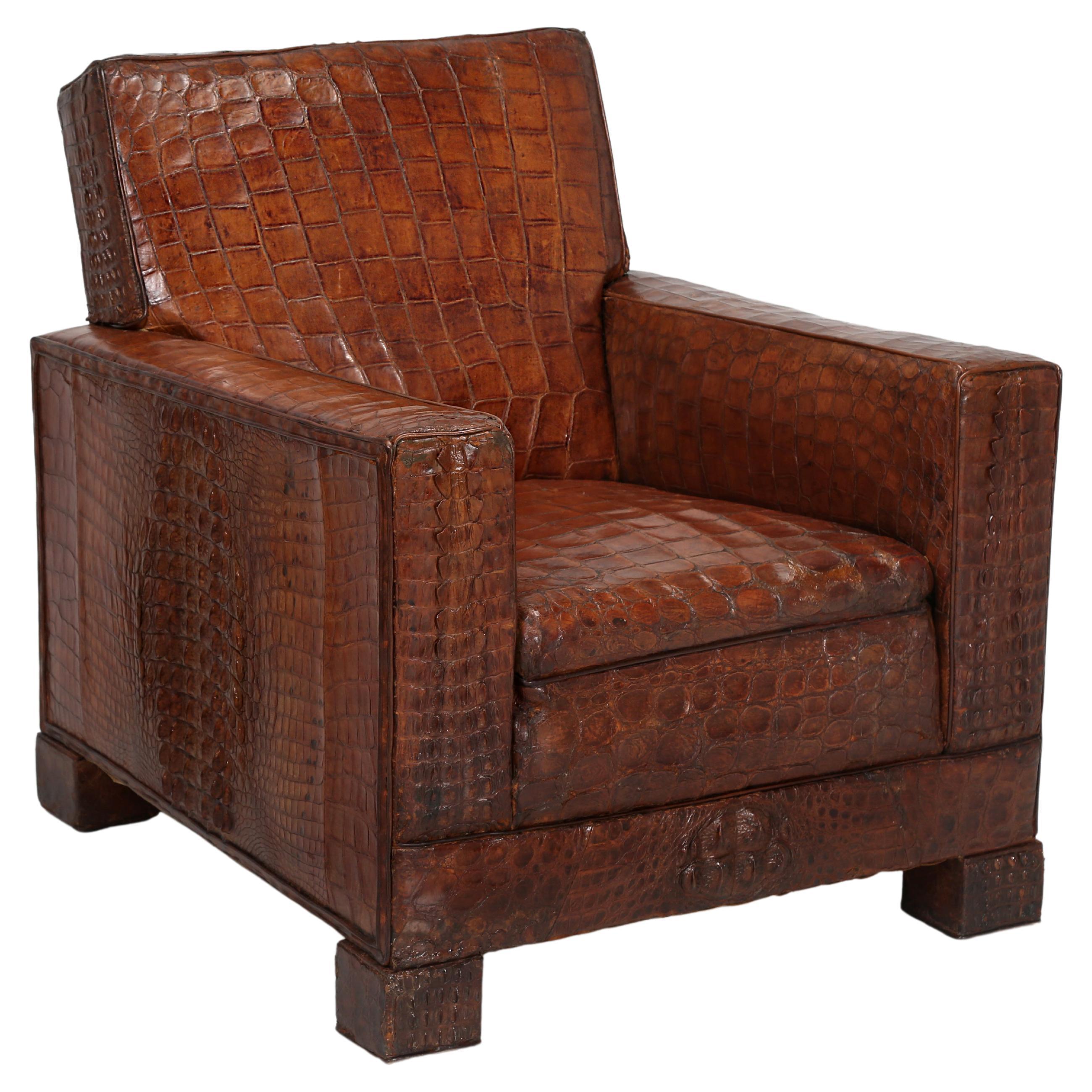 Crocodile French Club Chair Style of Jean-Michel Frank Sympathetic Restoration For Sale