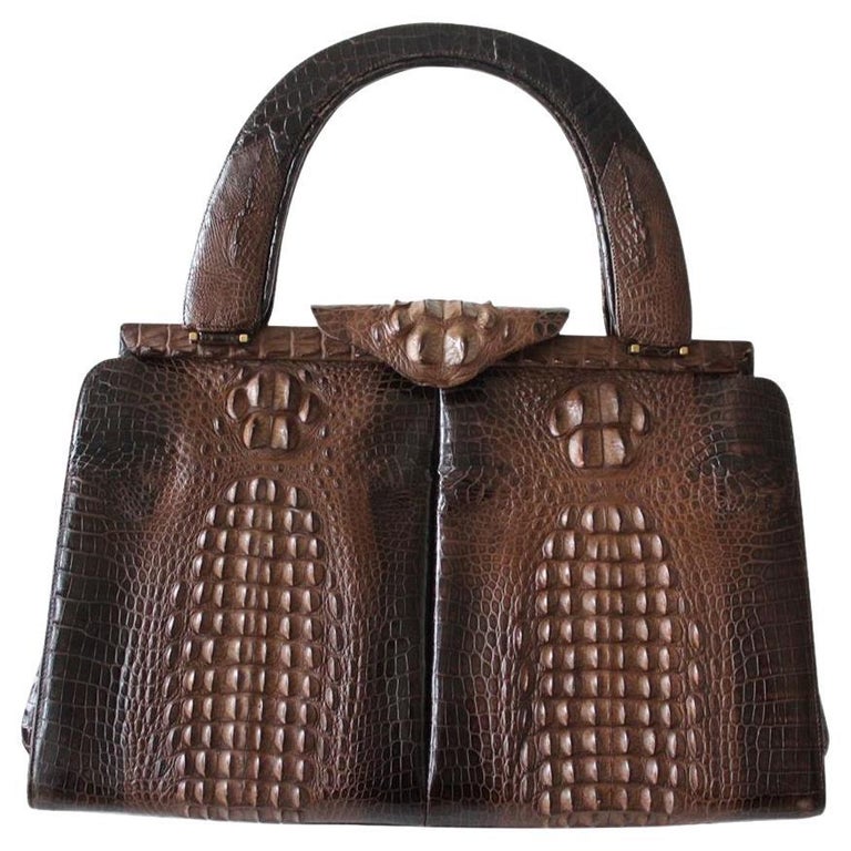 Bloomingdales - Authenticated Handbag - Leather Brown Crocodile for Women, Good Condition