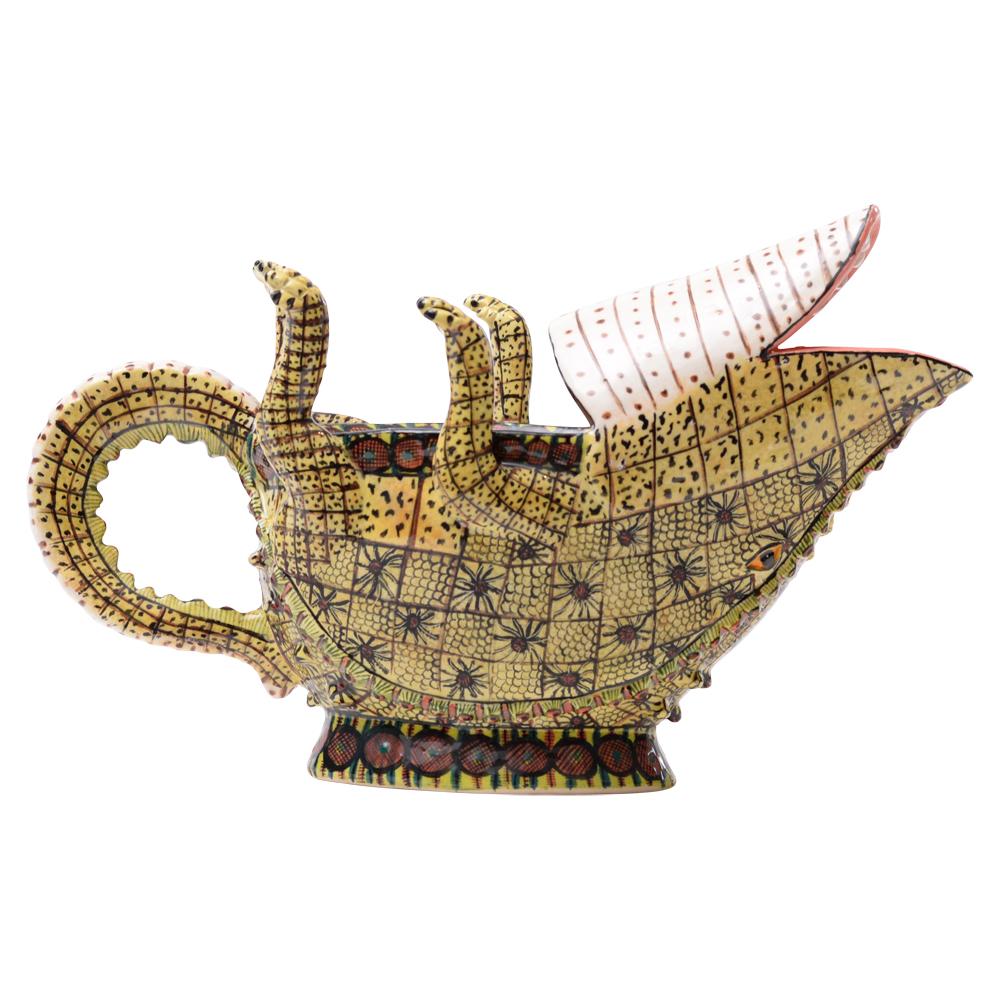 Handgefertigter Krokodilkrug aus Keramik, hergestellt in Südafrika (Afrikanisch) im Angebot
