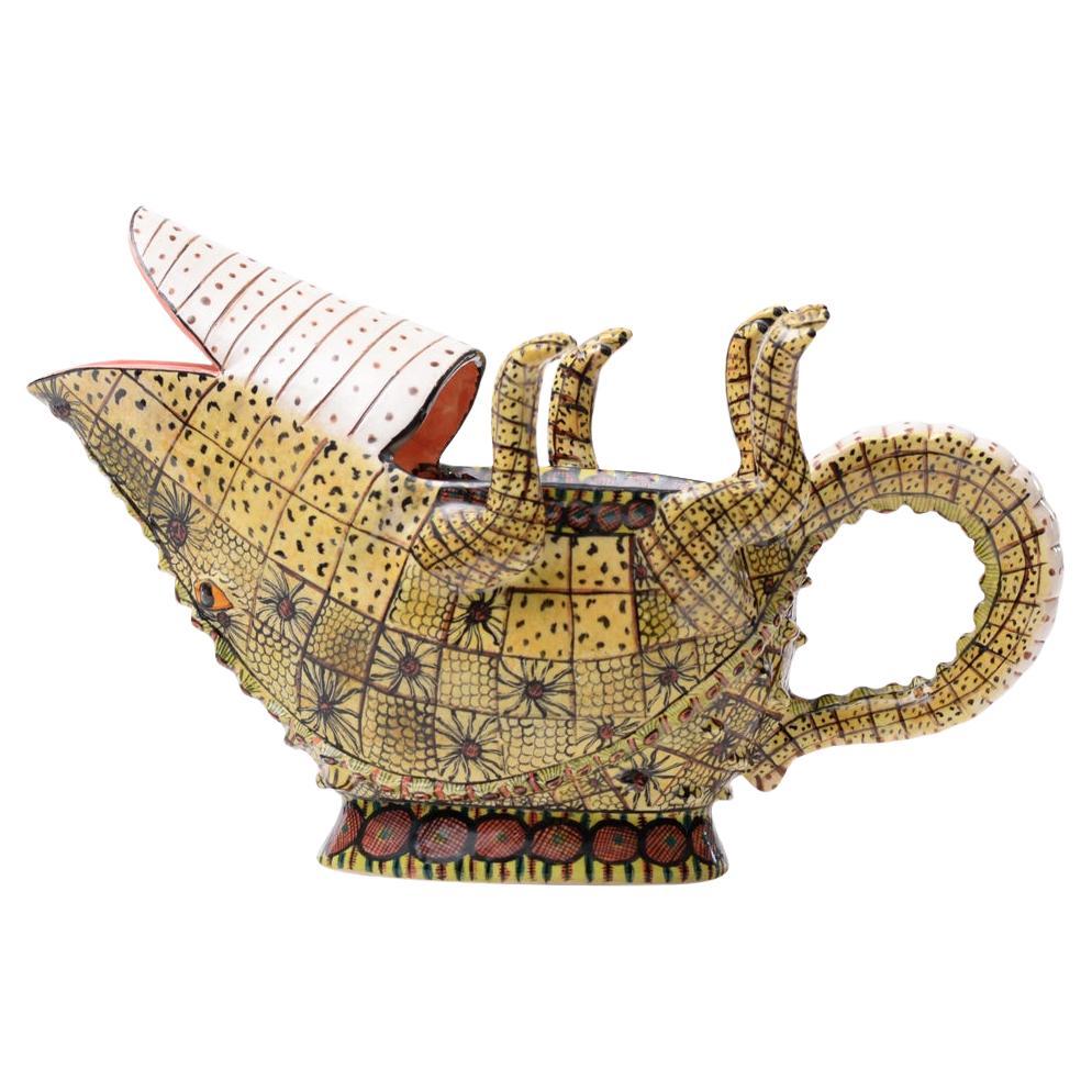 Handgefertigter Krokodilkrug aus Keramik, hergestellt in Südafrika