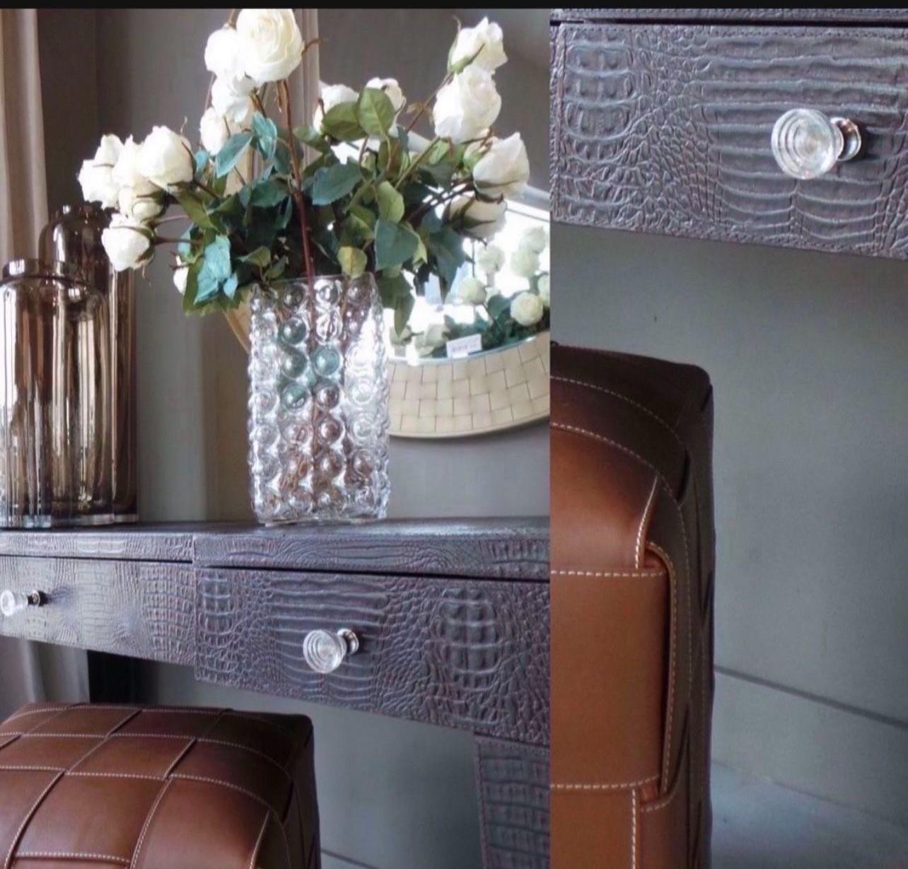 Embossed Crocodile Leather Desk by Serge De Troyer For Sale