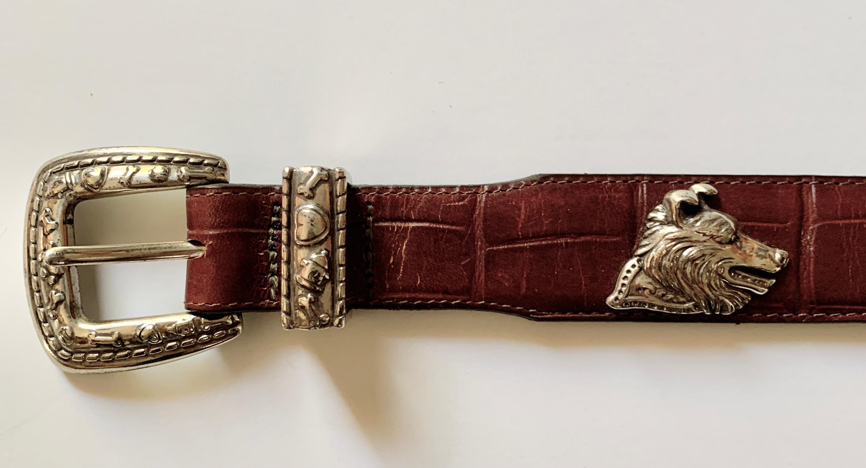 Crocodile Leather Embossed Dog Collar with Silver Dog Emblems 7