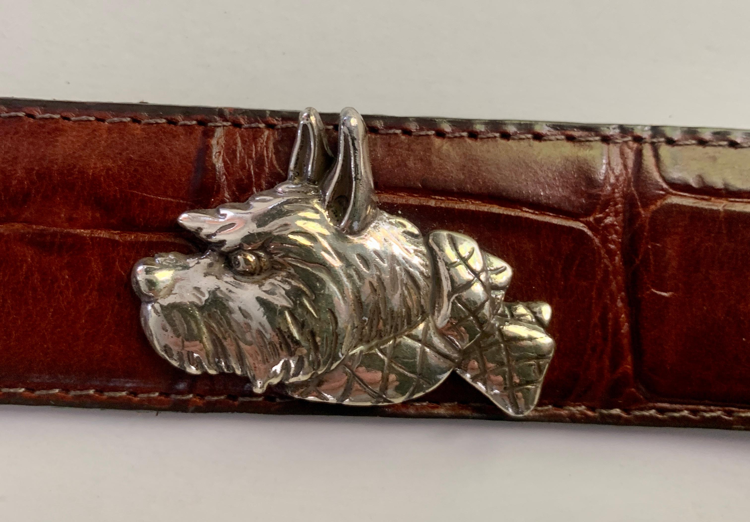 Crocodile Leather Embossed Dog Collar with Silver Dog Emblems In Good Condition In Los Angeles, CA