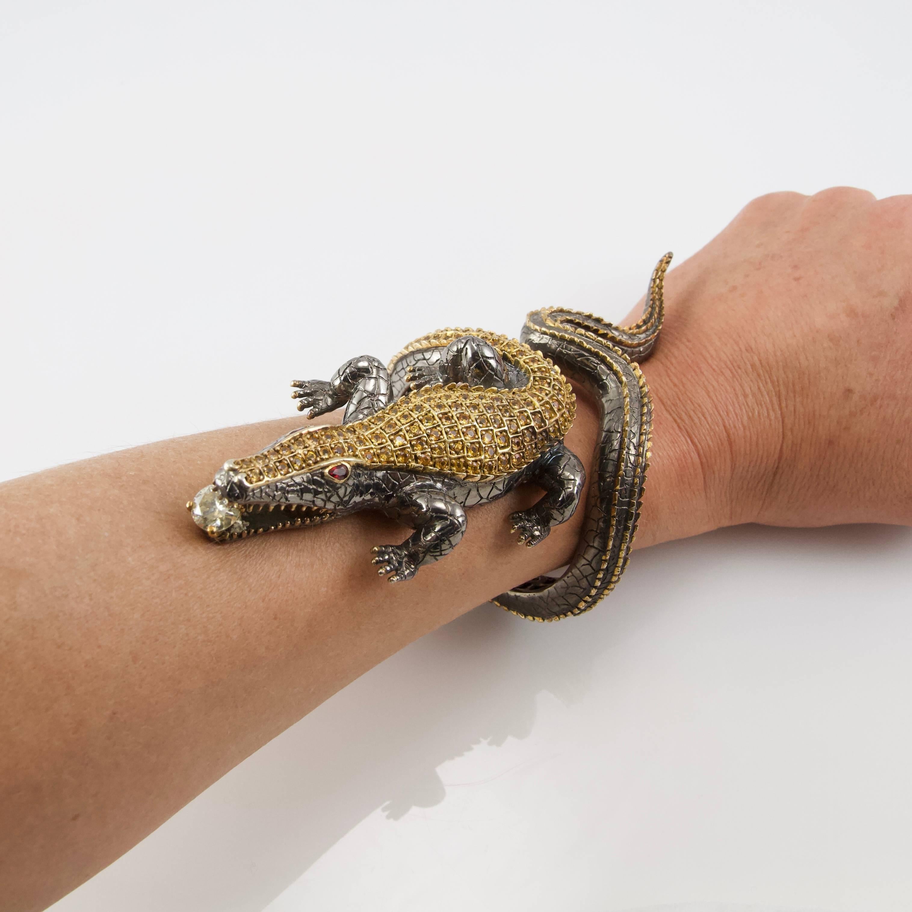 Modern Crocodile Loving Diamond Bracelet by Terzian For Sale