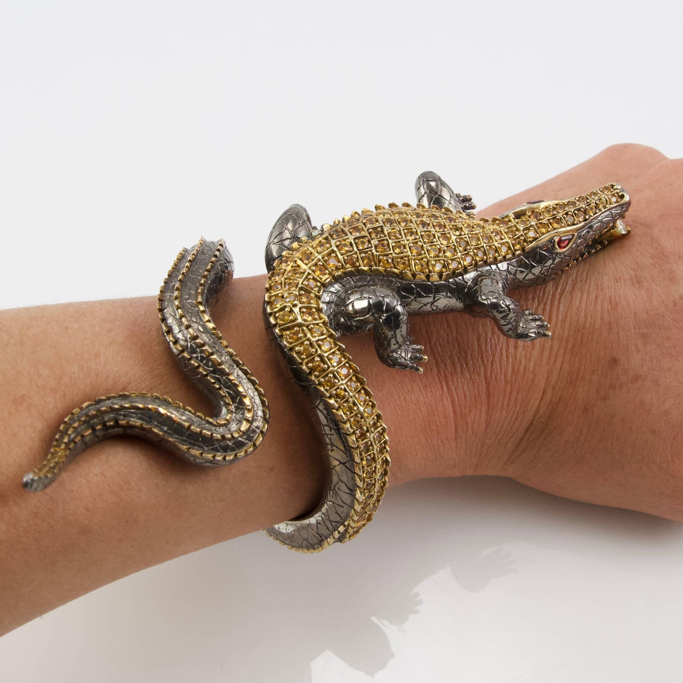Women's or Men's Crocodile Loving Diamond Bracelet by Terzian For Sale
