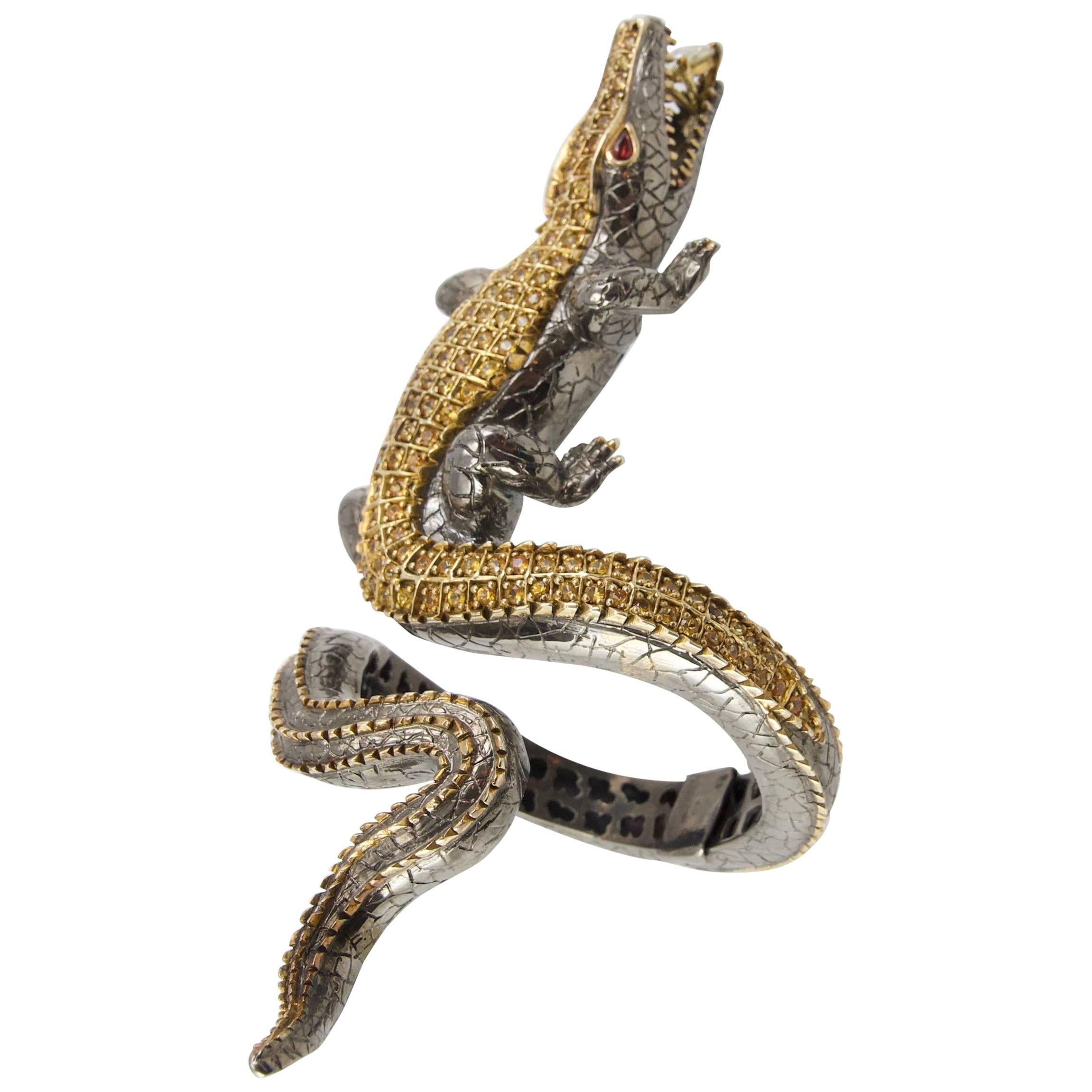Crocodile Loving Diamond Bracelet by Terzian For Sale