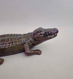 Crocodile Polychrome Enameled Majolica Sculpture Mid-Century Modern Italy 60s