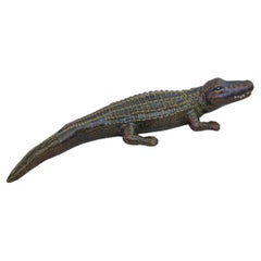 Sculpture en majolique émaillée polychrome crocodile mi-siècle moderne Italie années 60