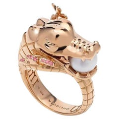 Croc Ring with Australian Akoya Pearl in 18ct Rose Gold with Pink Diamonds