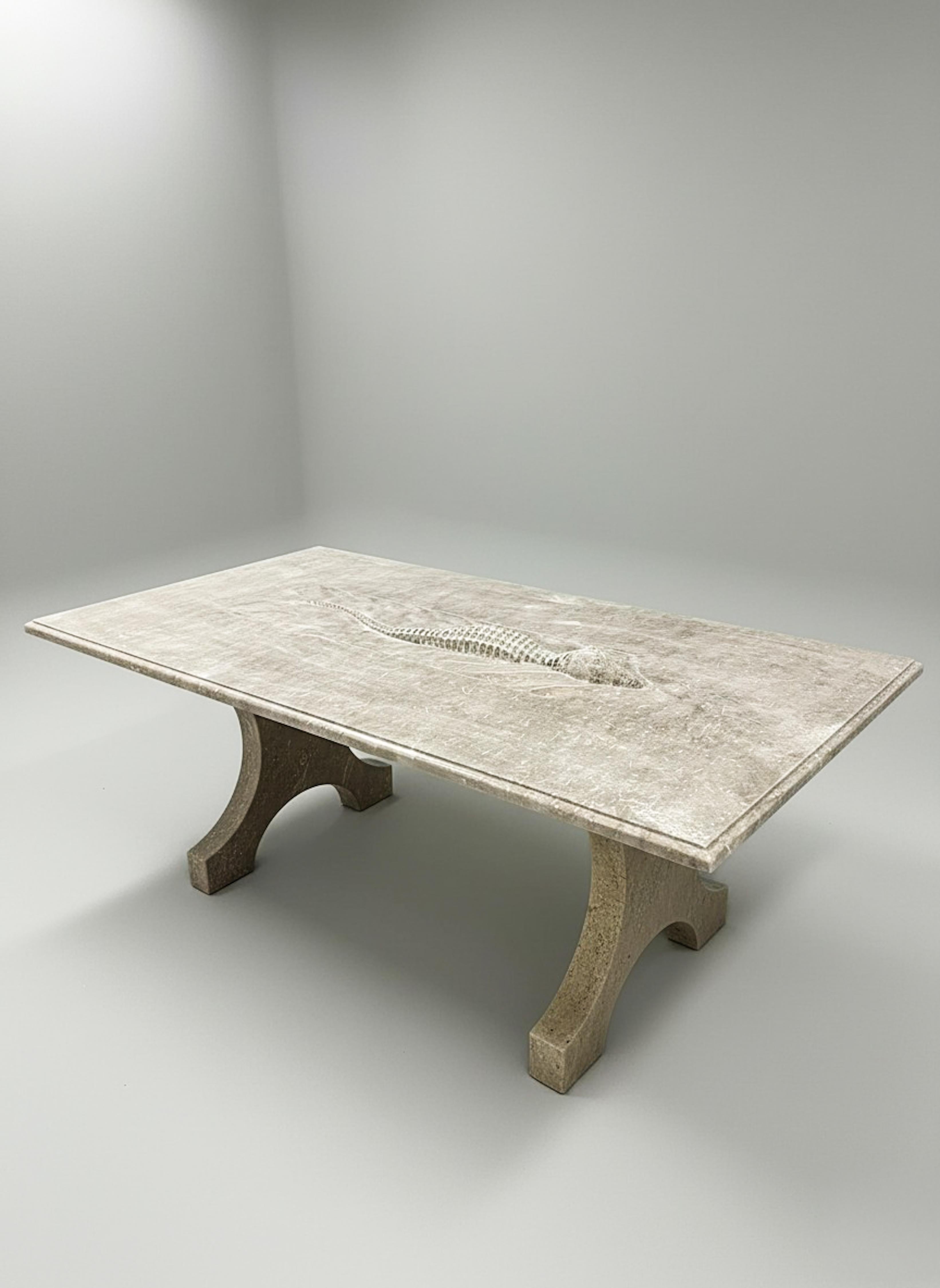 Turkish Crocodile Sculptural Marble Dining Table - Rustic Green Marble Table For Sale