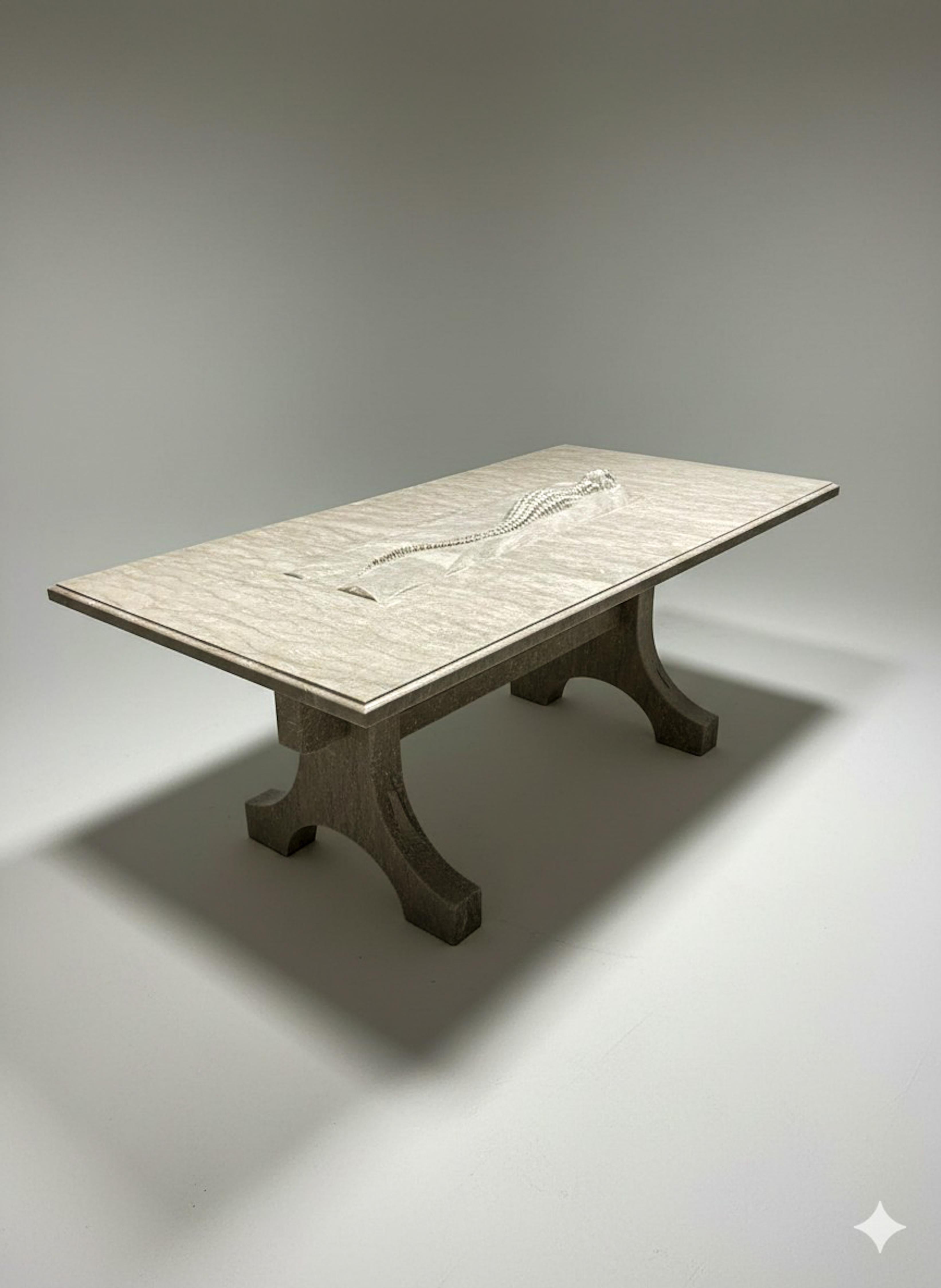 Contemporary Crocodile Sculptural Marble Dining Table - Rustic Green Marble Table For Sale