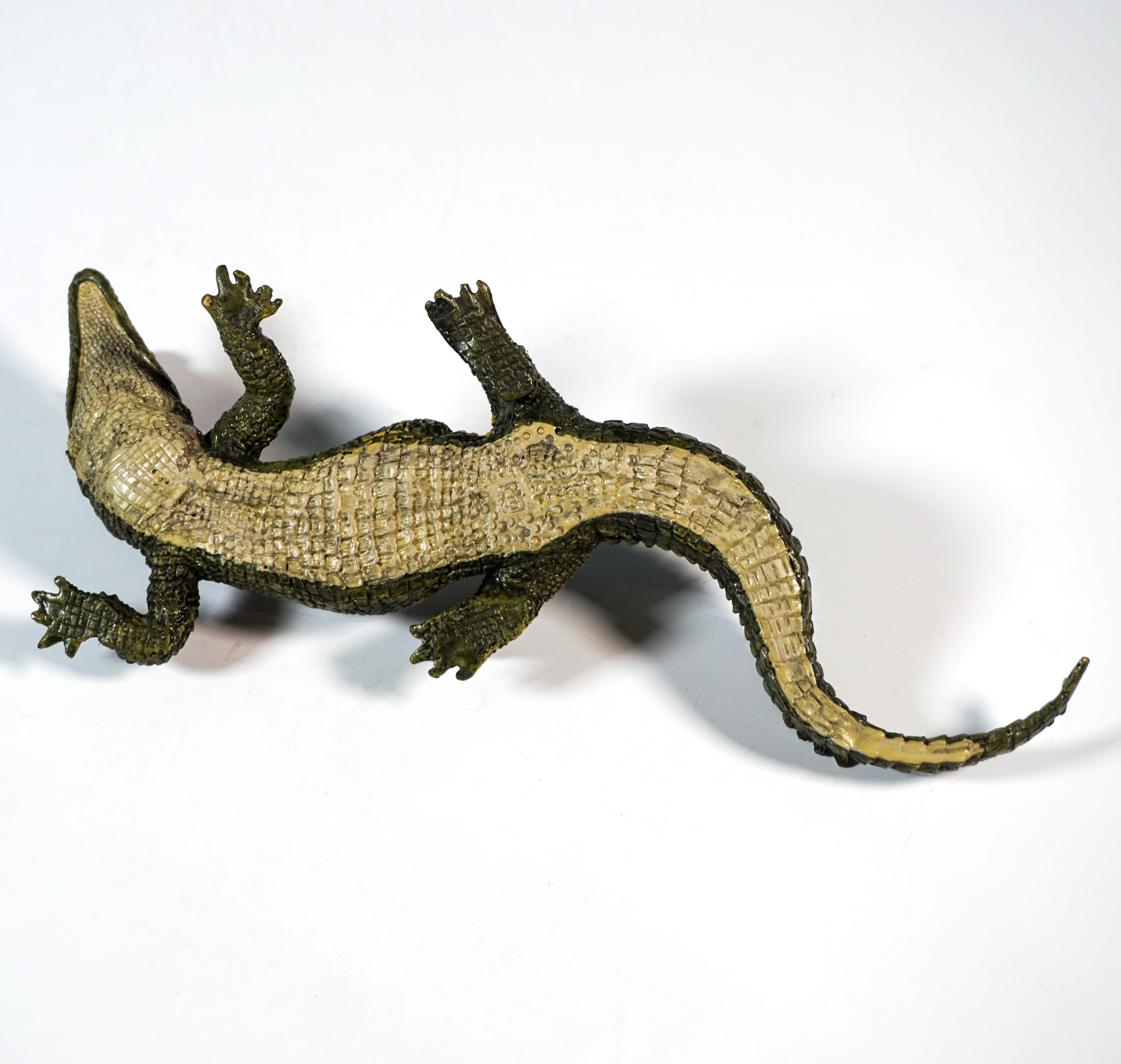 Coccodrillo con fanciulla nel ventre, bronzo originale viennese, di Bergmann, 1900 ca. In condizioni buone in vendita a Vienna, AT