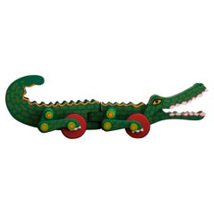 Crocodile Wood Toy Mexican Folk Art Hand Painted Artisanal Figure Mechanic
