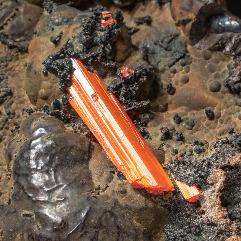 Crocoite on Hematite  from Dundas, Tasmania, Australia In New Condition For Sale In New York, NY