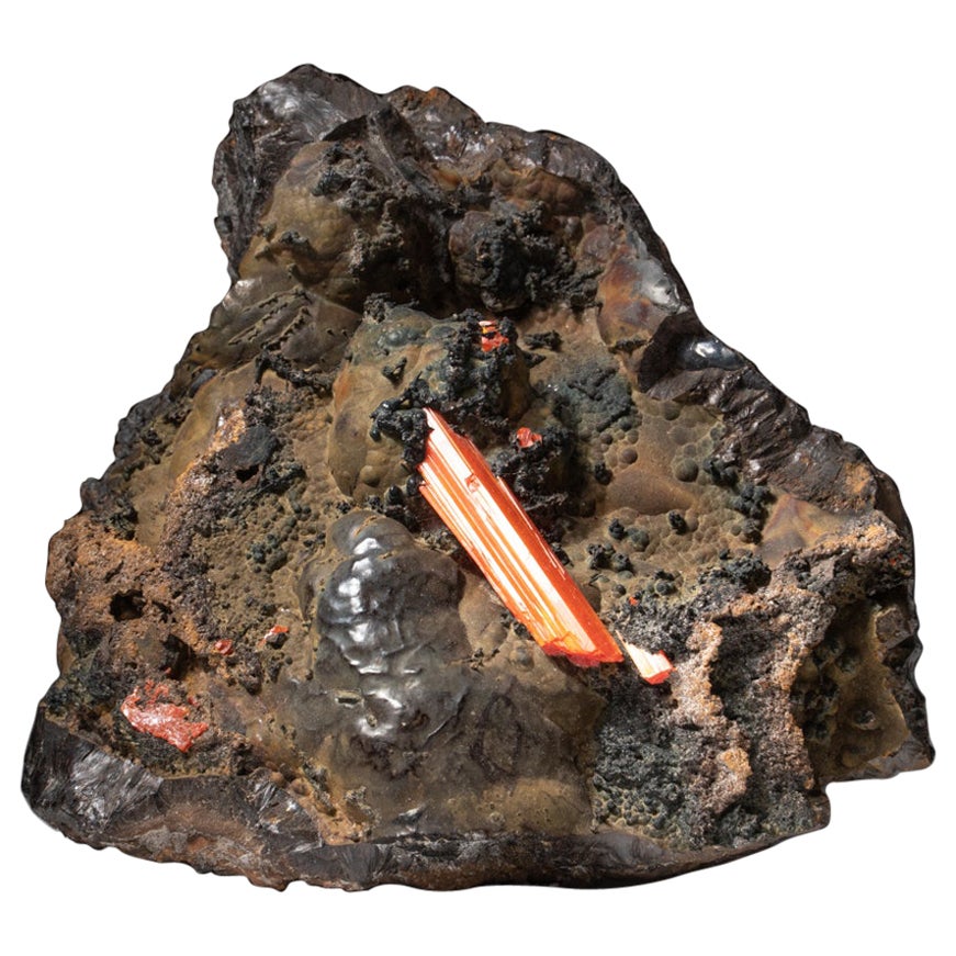 Crocoite su ematite  da Dundas, Tasmania, Australia