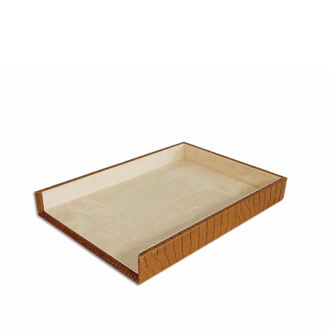 Handmade paper tray A4 dressed in fine and soft genuine grain leather and soft microfiber. Available in two colors.
