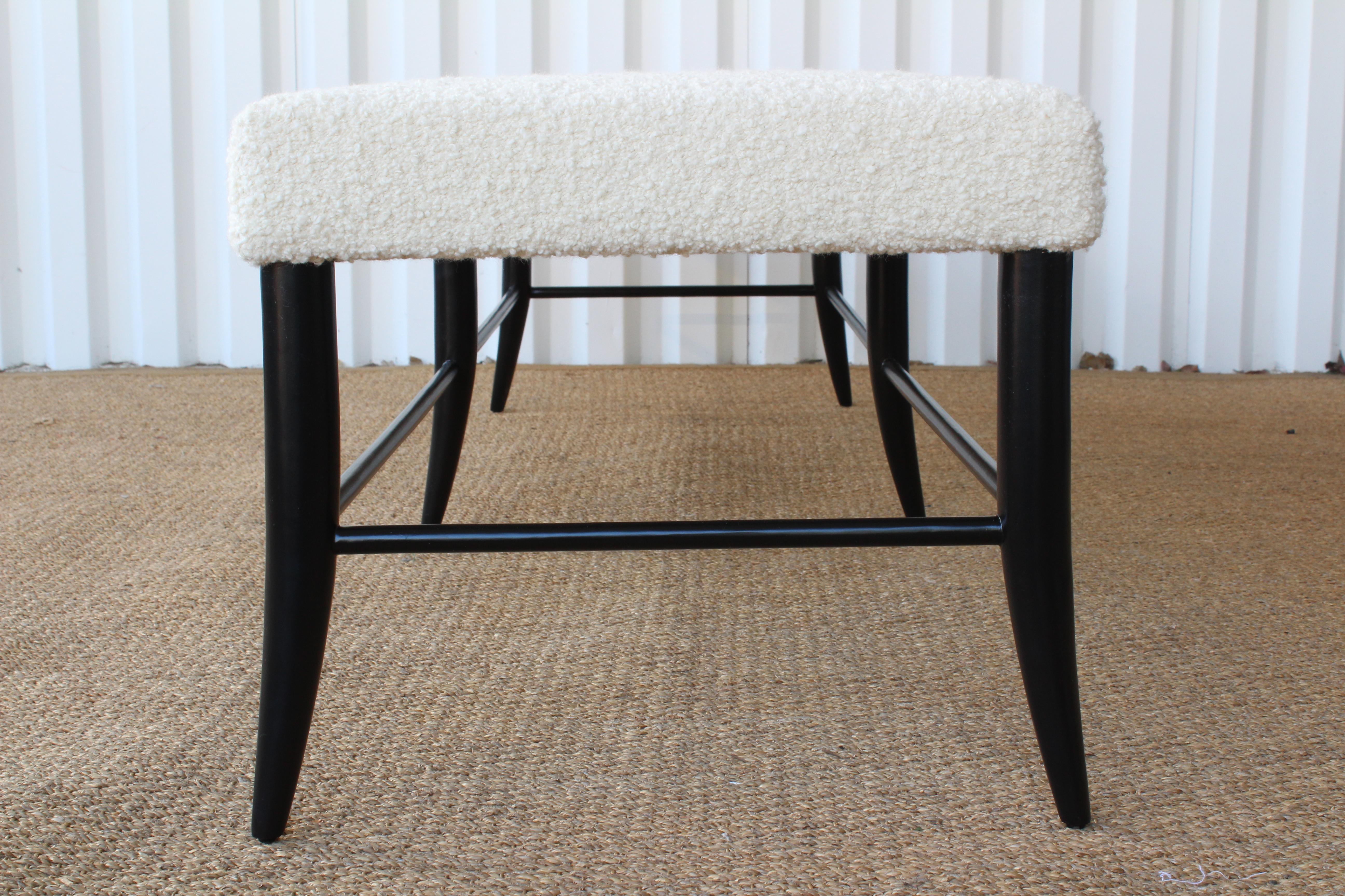 Mid-Century Modern Croft Bench in Alpaca Bouclé