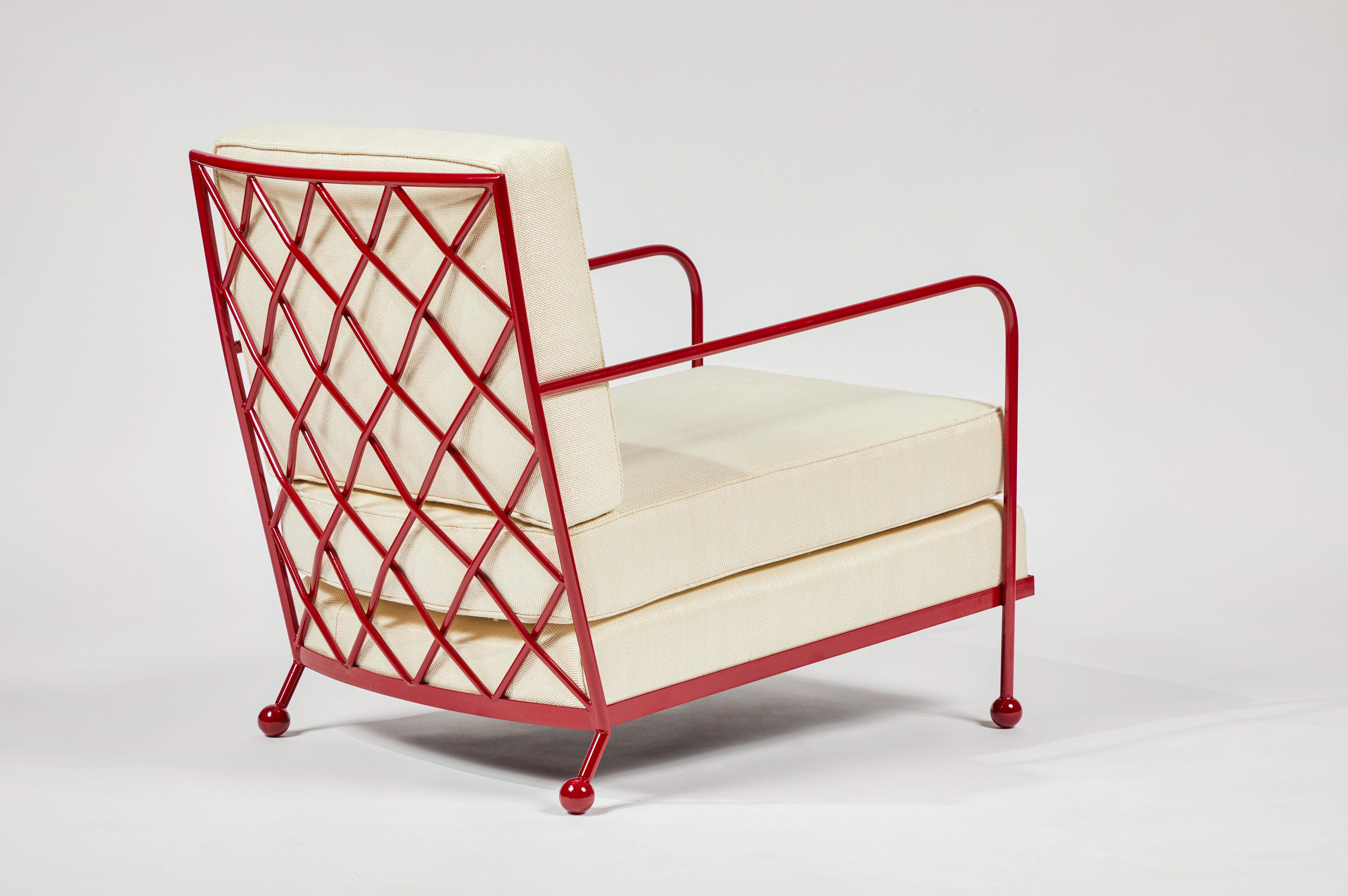 Powder-Coated 'Croisillon' Armchair in the Style of Jean Royère