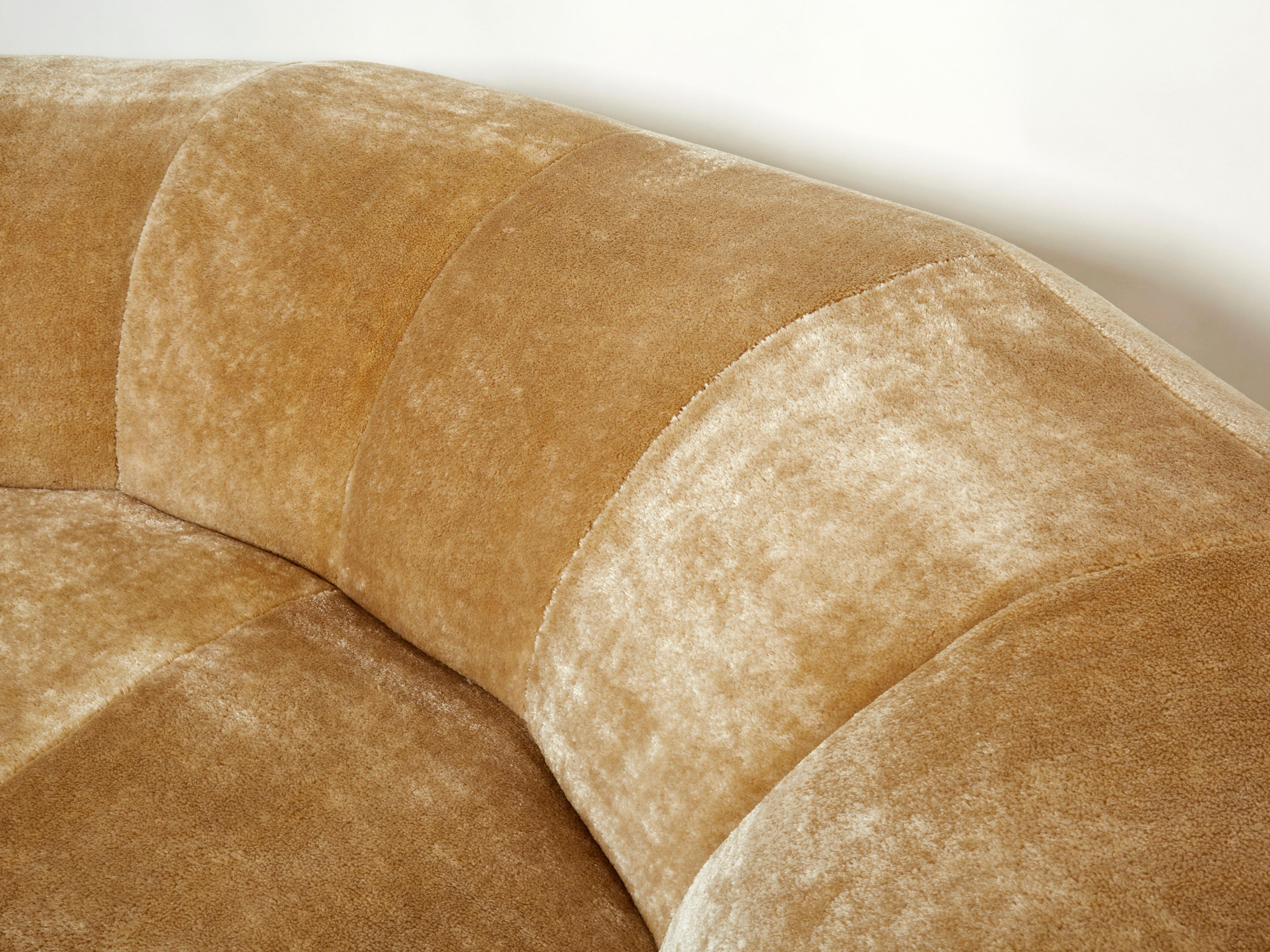 Croissant Sofa by Raphael Raffel for Honore Paris in Mohair Velvet, 1970s 4