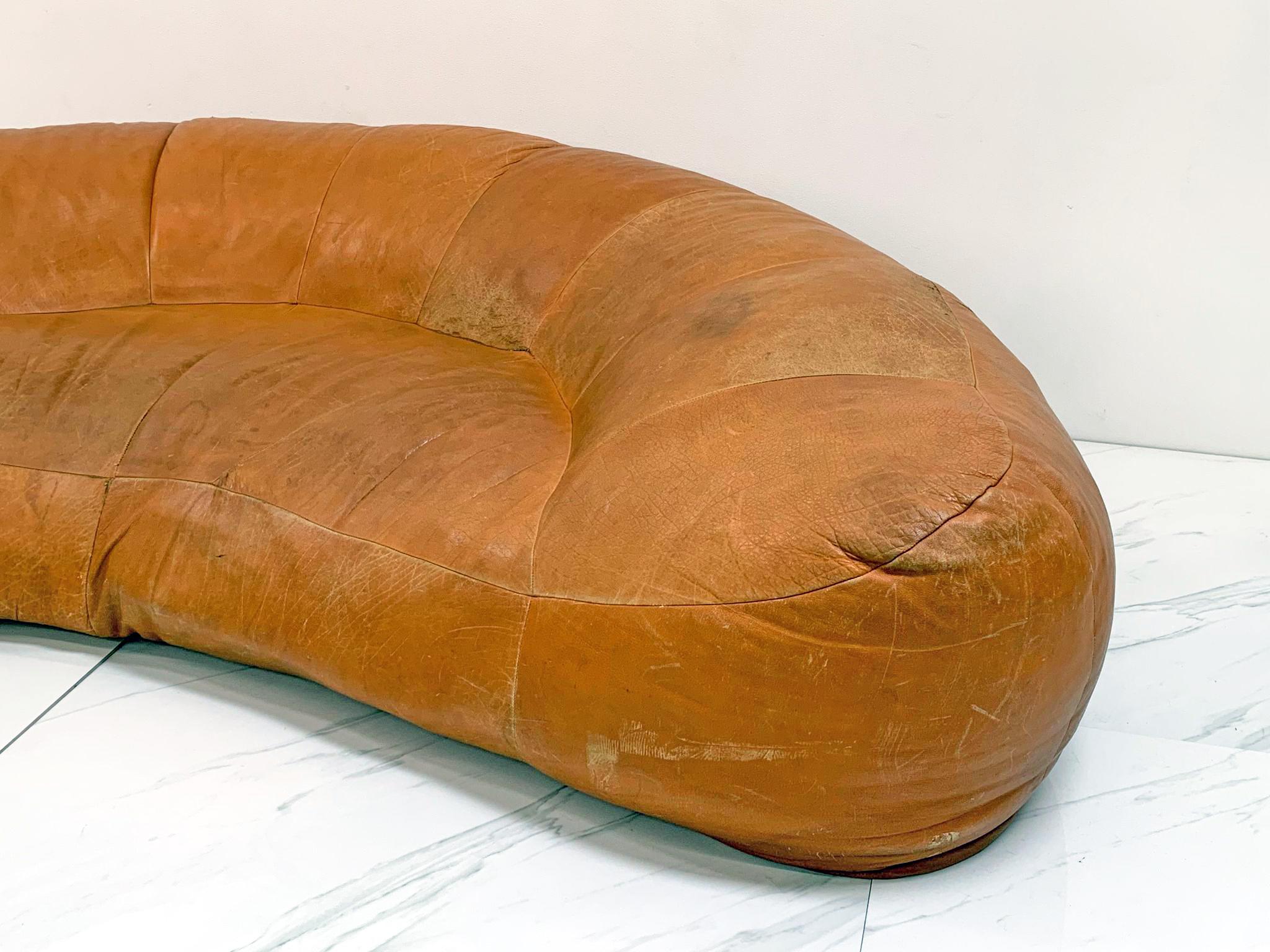 French Croissant Sofa by Raphael Raffel for Honore Paris in Patinated Cognac Leather