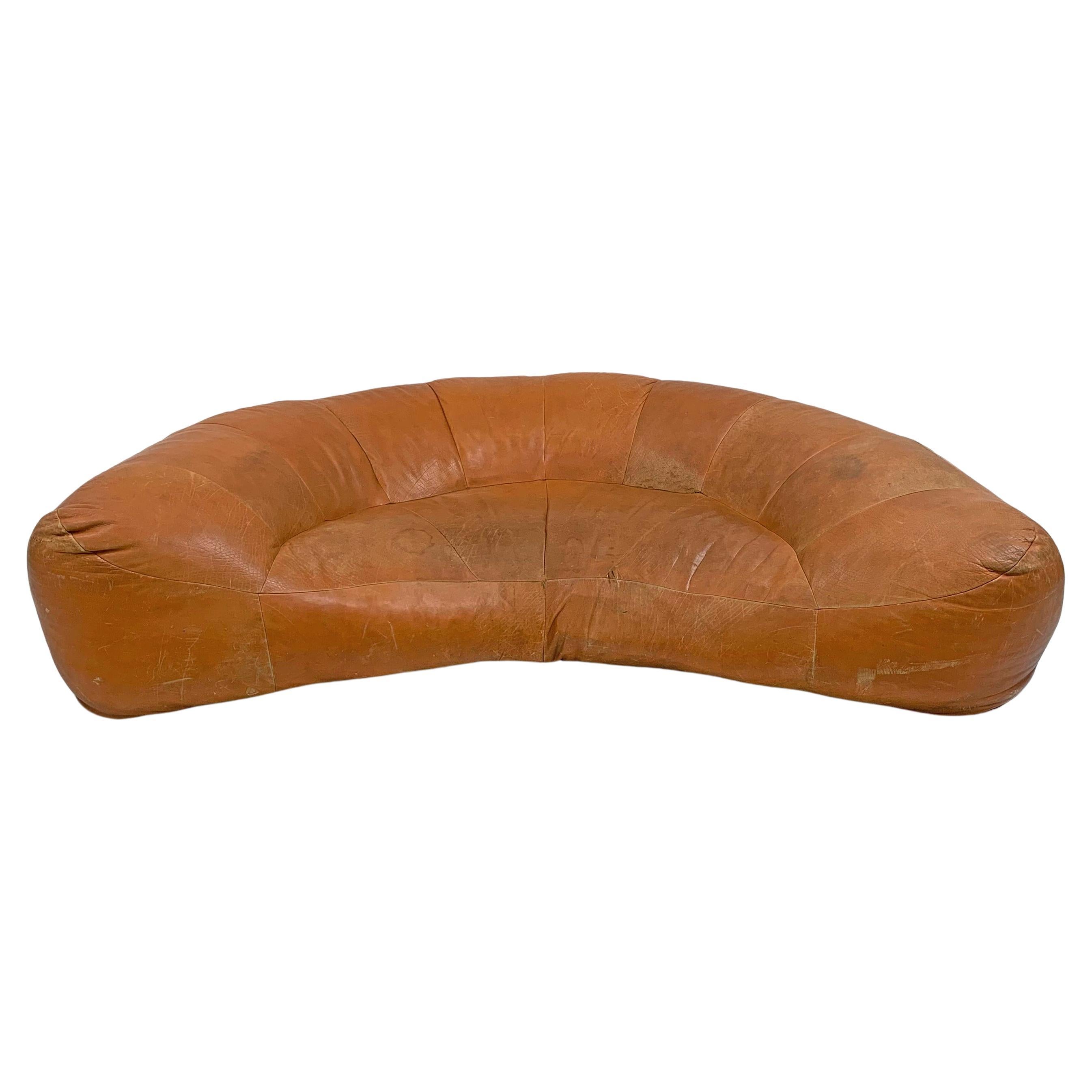 Croissant Sofa by Raphael Raffel for Honore Paris in Patinated Cognac Leather