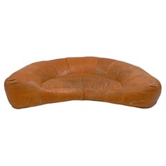 Vintage Croissant Sofa by Raphael Raffel for Honore Paris in Patinated Cognac Leather