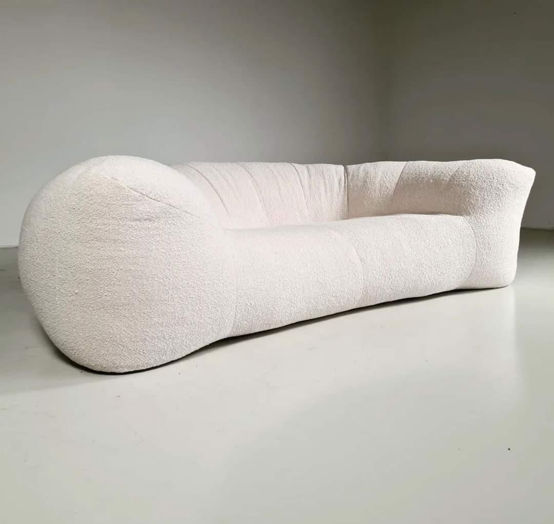 Croissant Sofa by Raphael Raffel for Honore Paris. Just imported from Belgium. Newly reupholstered in a White Belgian Boucle. Comes with secondary bottom piece to adjust height.
