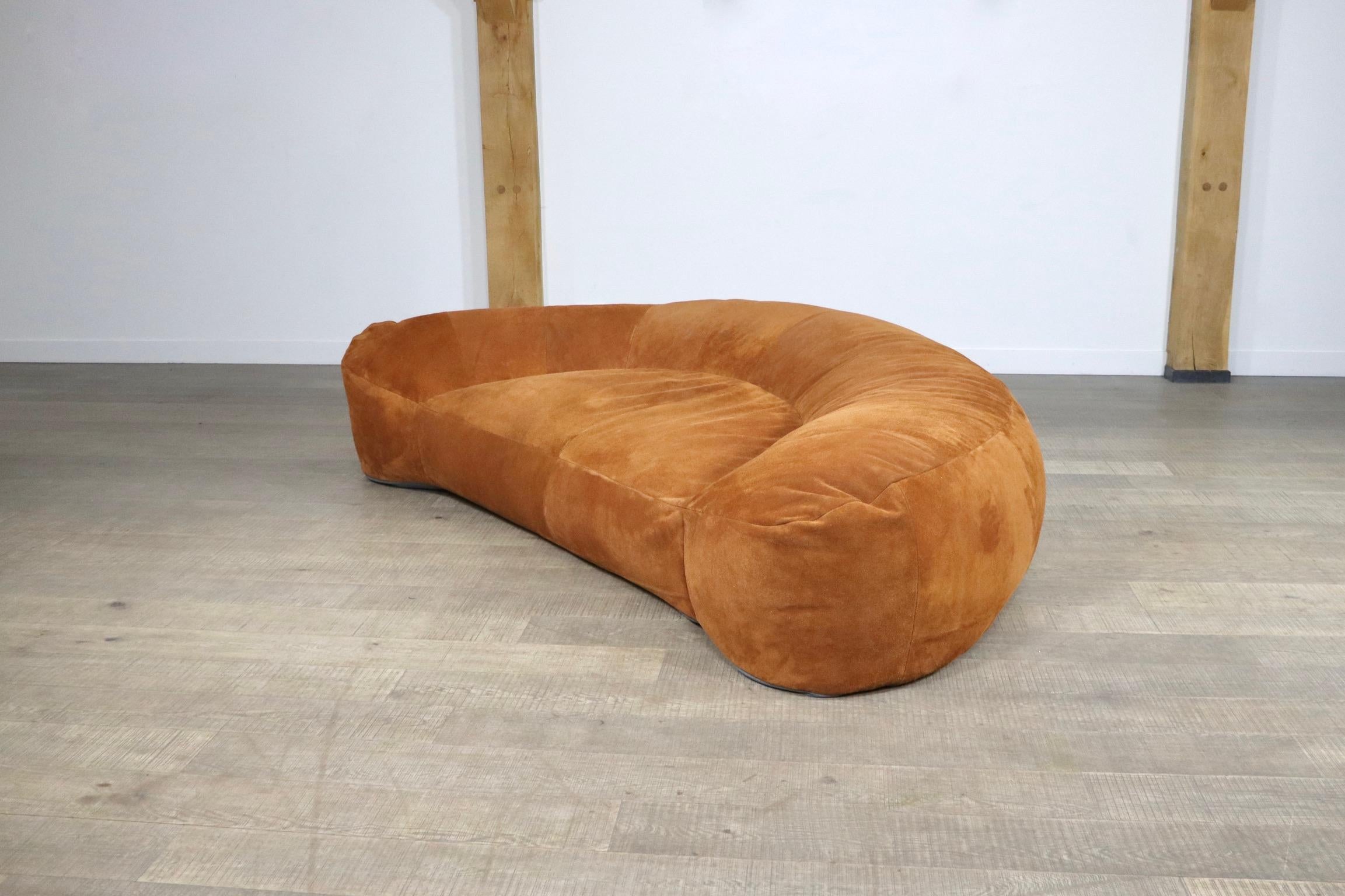 Croissant Sofa in Suede by Raphael Raffel for Honore Paris, 1970s 3