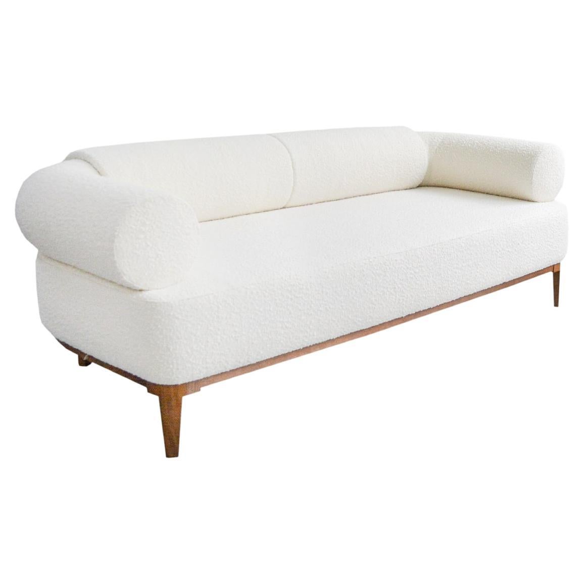 Croissant Sofa, Upholstery in Fabric, Ash/Beech Feet with Stained Finish For Sale