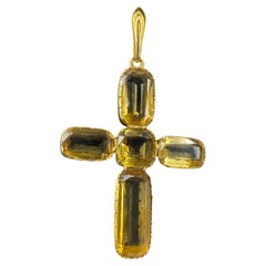 Antique Croix Française En or 18 Carats Ornée De 5 Citrines, Époque Fin Xixéme