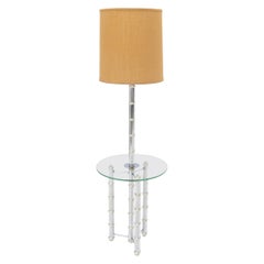 Vintage Chrome and Brass Faux Bamboo Tripod Glass Side Table Floor Lamp