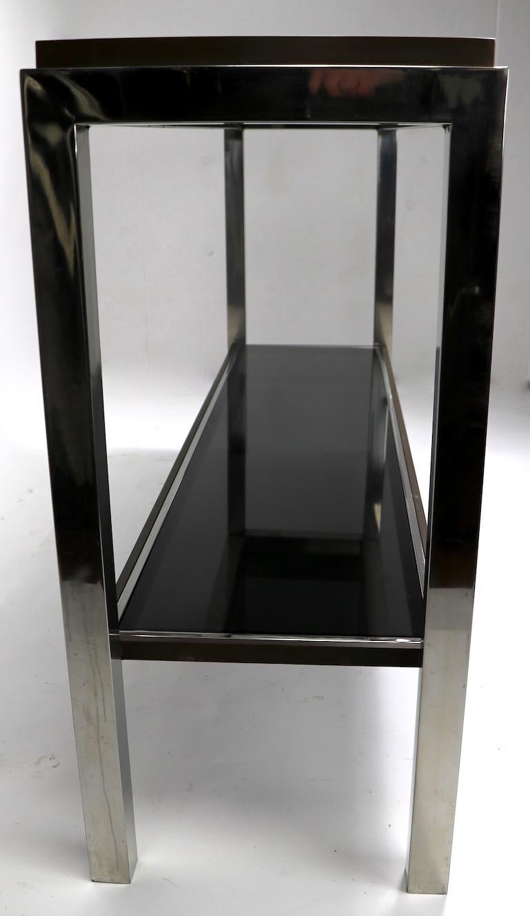 Chrome  Brass Bronze and Tinted Glass Two-Tier Console Signed Willy Rizzo For Sale 6