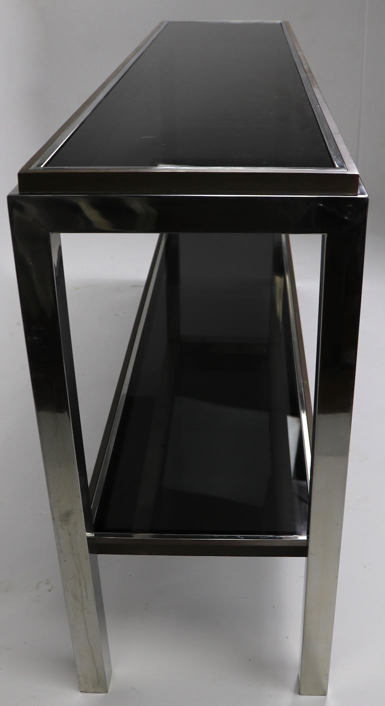 Chrome  Brass Bronze and Tinted Glass Two-Tier Console Signed Willy Rizzo For Sale 7