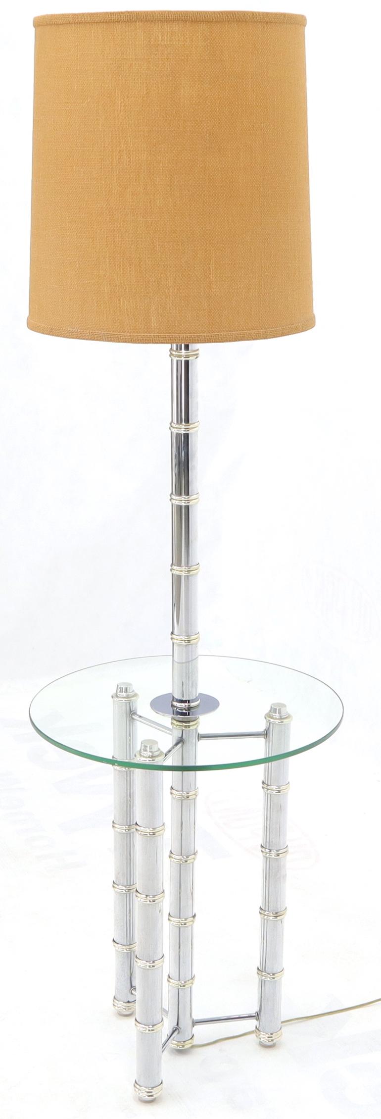 Lampadaire tripode en verre pour table d'appoint en faux bambou:: chrome et laiton en vente 6