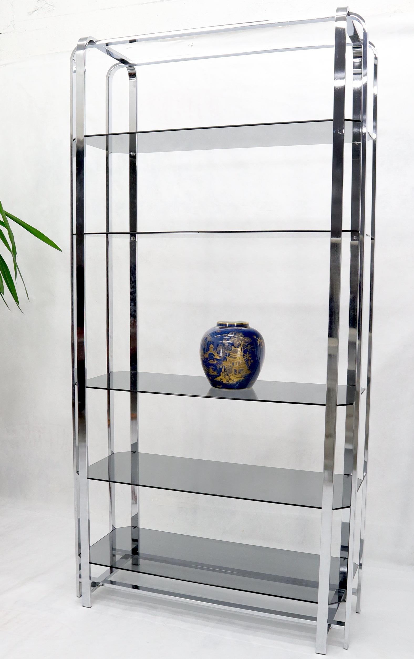 Smoked Glass Crome and Smoked Bronze Glass Shelves Tall Display Étagère Vitrine For Sale