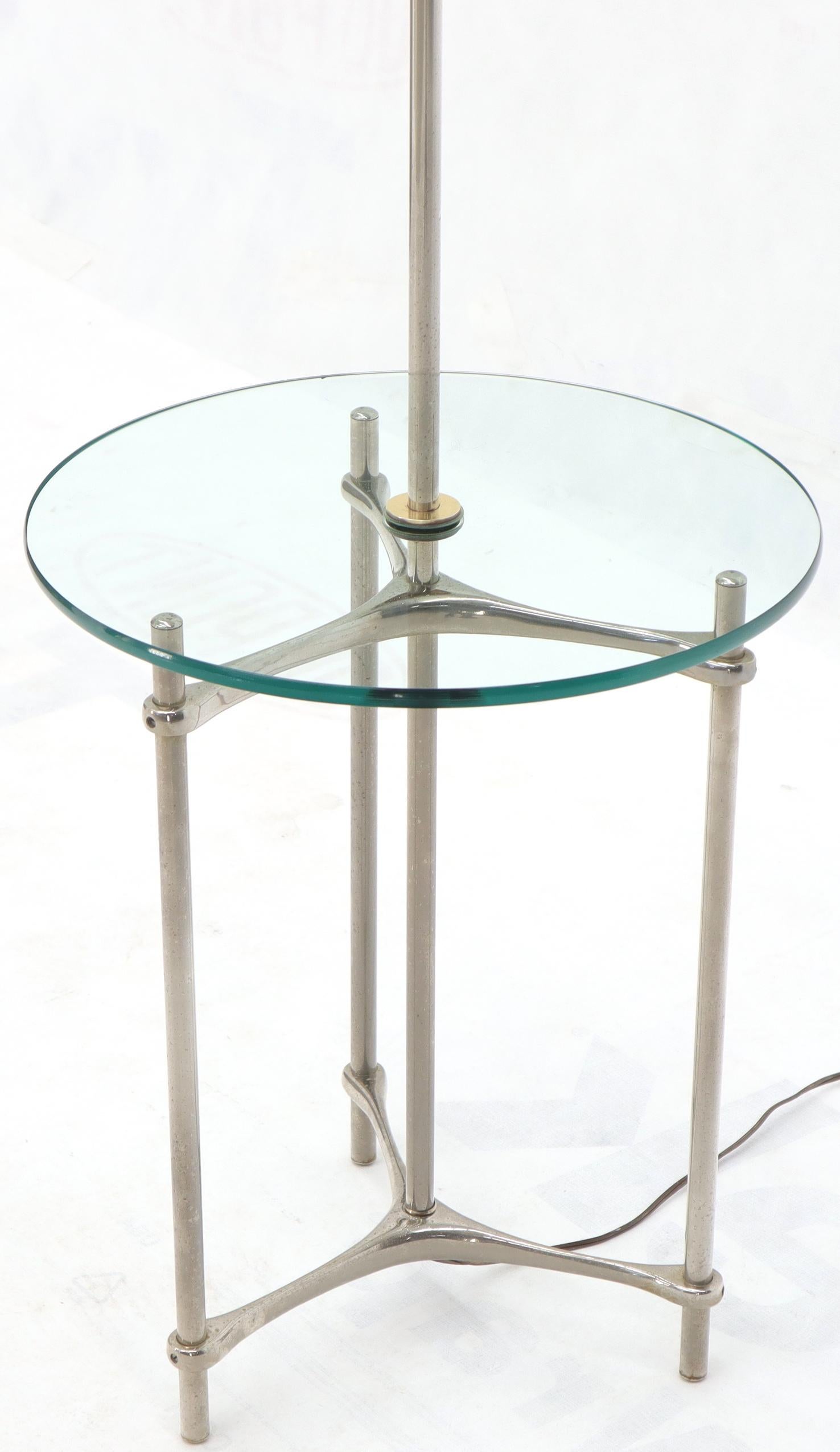 Mid-Century Modern Chrome Tripod Base Glass Side Table Floor Lamp For Sale