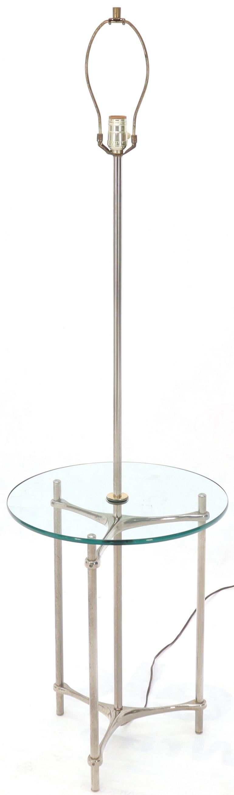 Chrome Tripod Base Glass Side Table Floor Lamp For Sale 2