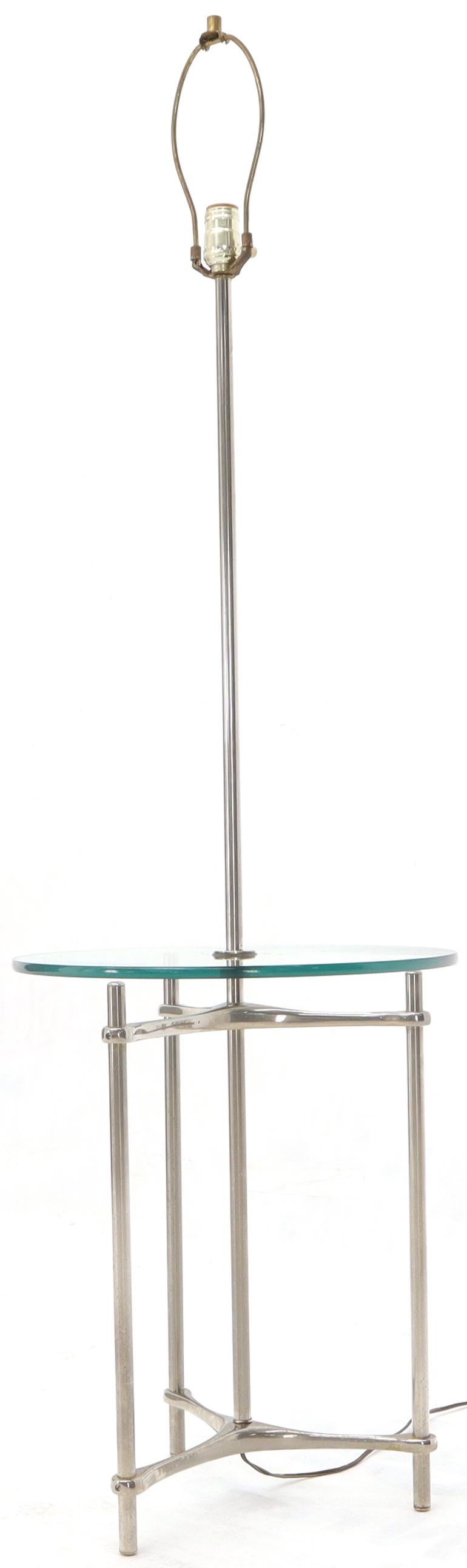 Chrome Tripod Base Glass Side Table Floor Lamp For Sale 3