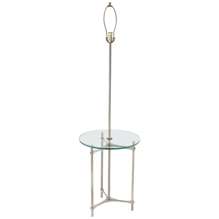 Chrome Tripod Base Glass Side Table Floor Lamp For Sale at 1stDibs