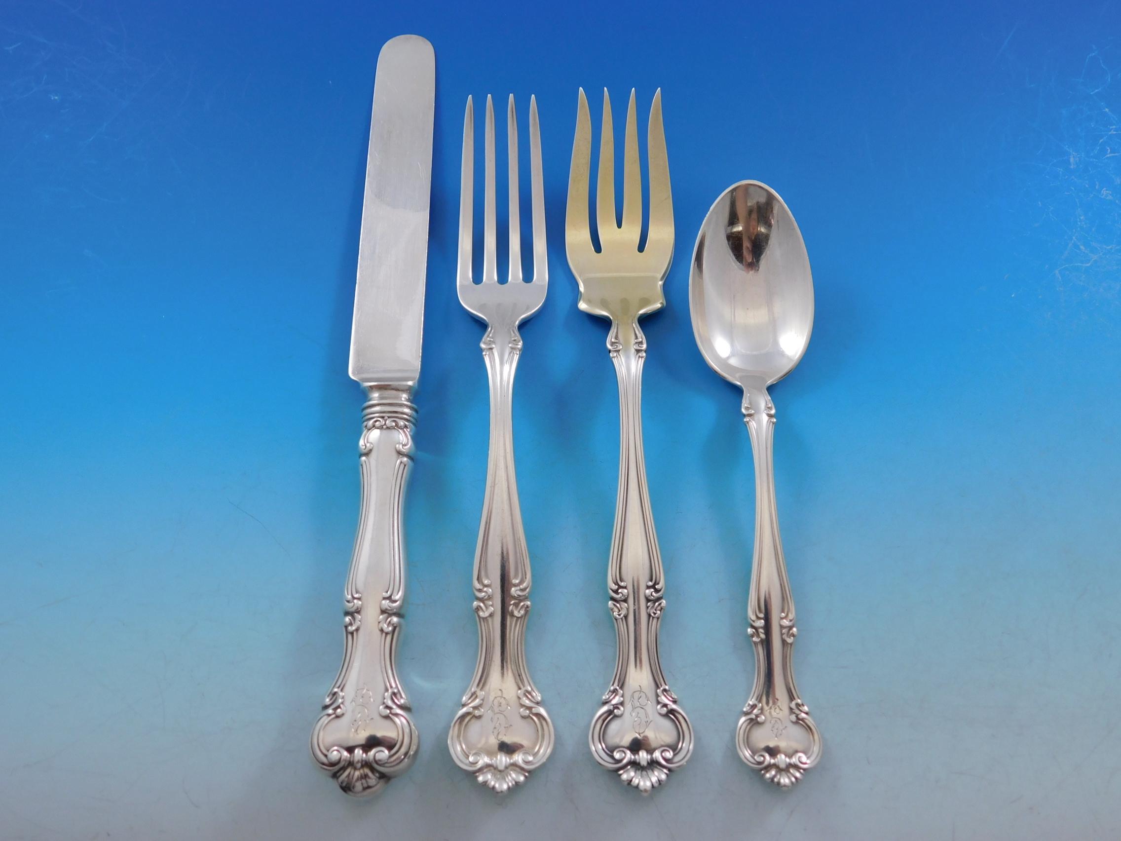 20th Century Cromwell by Gorham Sterling Silver Flatware Set for 12 Service 141 Pcs G Mono For Sale