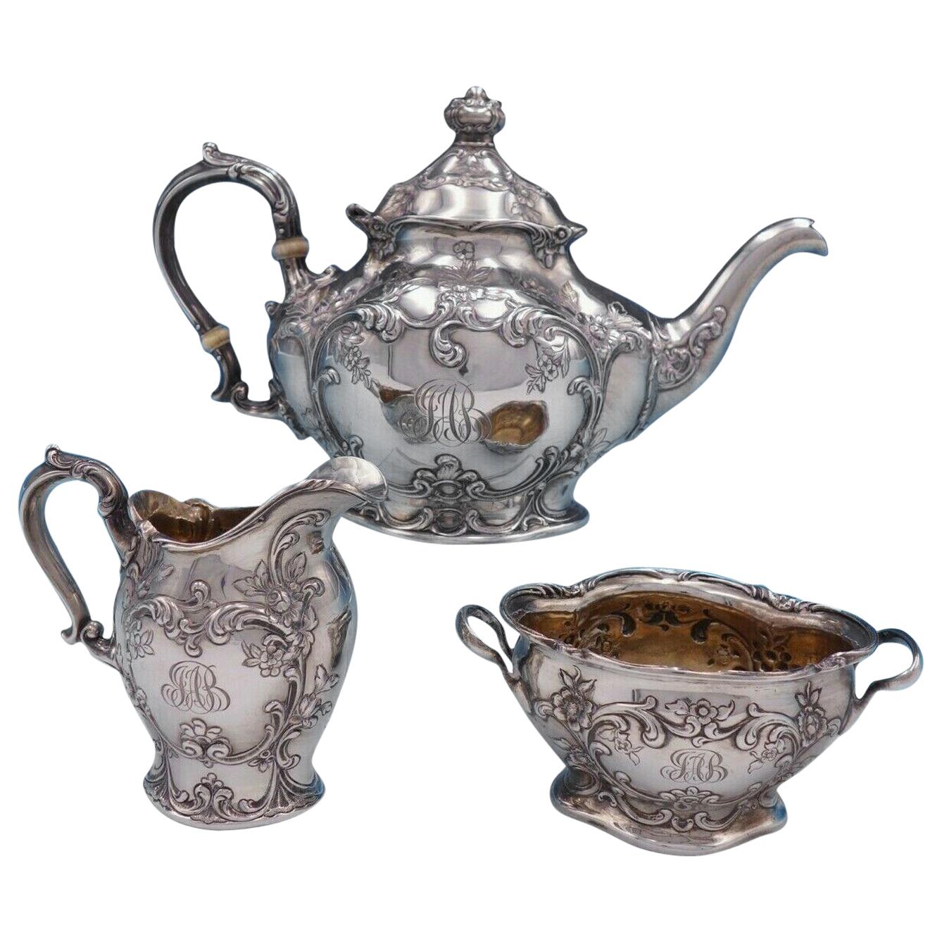 Cromwell by Gorham Sterling Silver Tea Set 3-Piece Art Nouveau with Flowers
