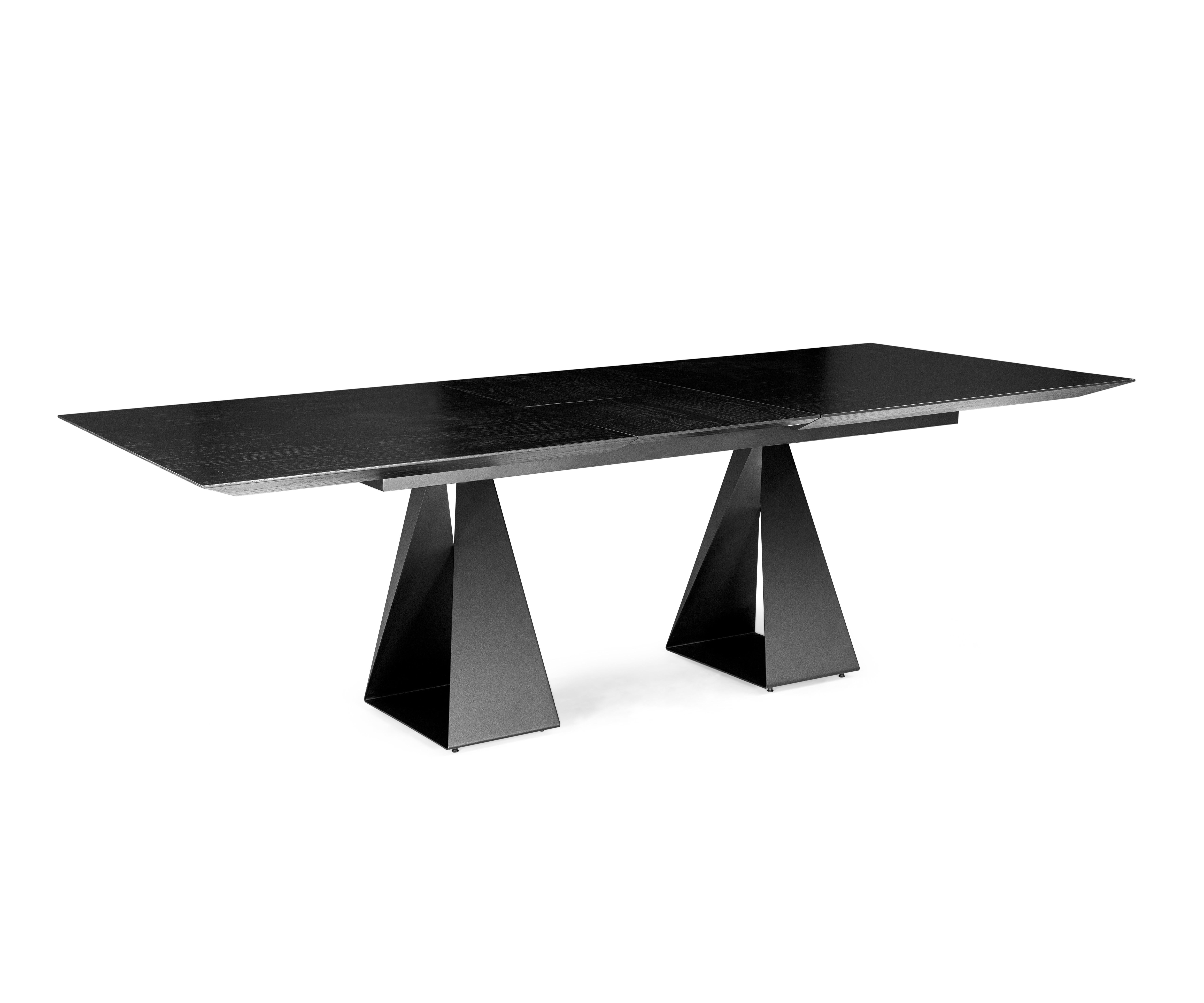 Cronos Extendable Dining Table with a Black Oak Wood Top and Metal Legs 79'' In New Condition For Sale In Miami, FL