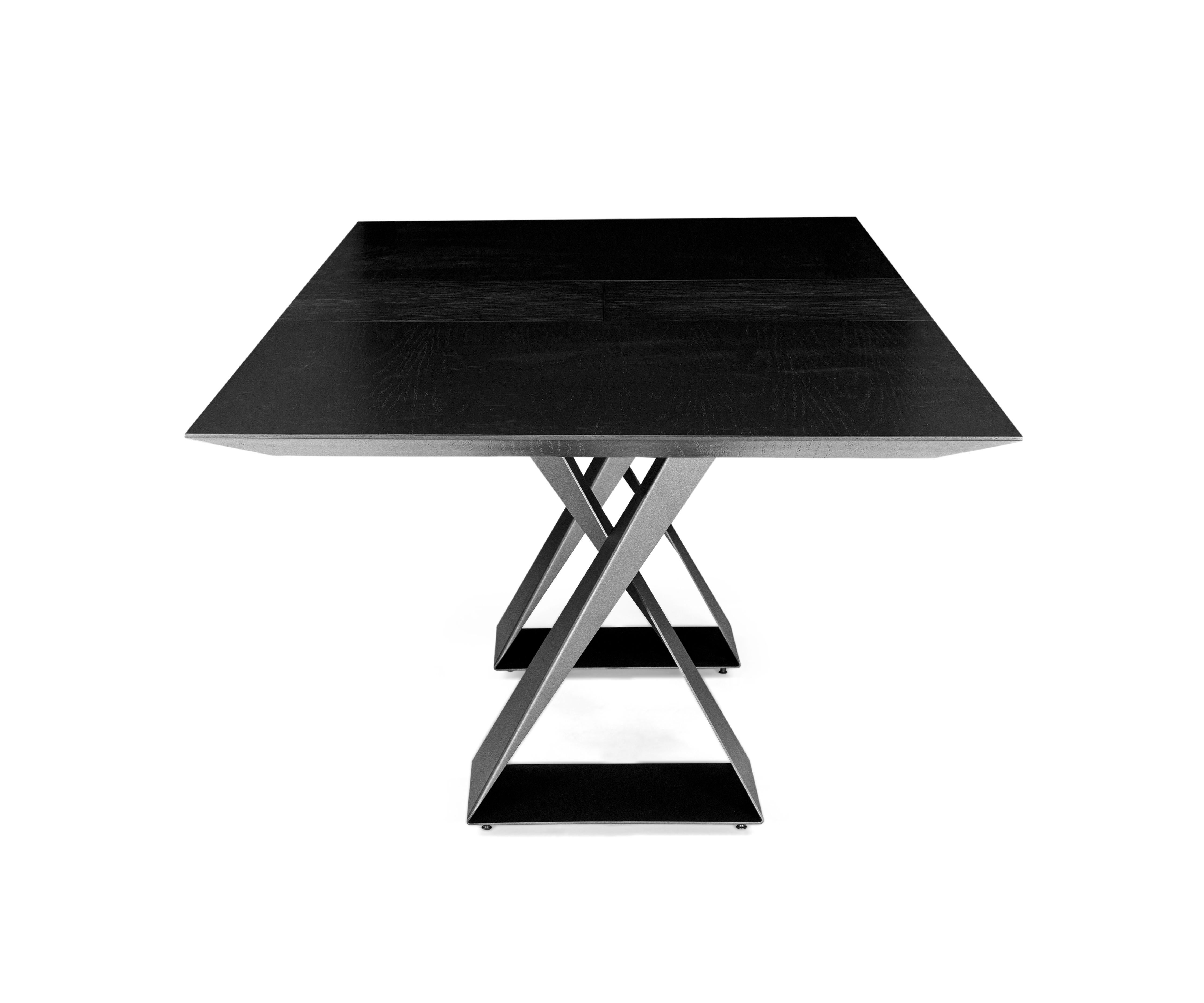 Cronos Extendable Dining Table with a Black Oak Wood Top and Metal Legs 79'' For Sale 2
