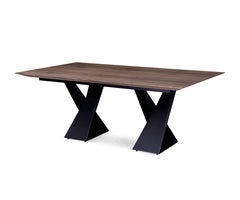 Extendable Dining Table with Walnut Veneered Top and Black Base, Cronos Line
