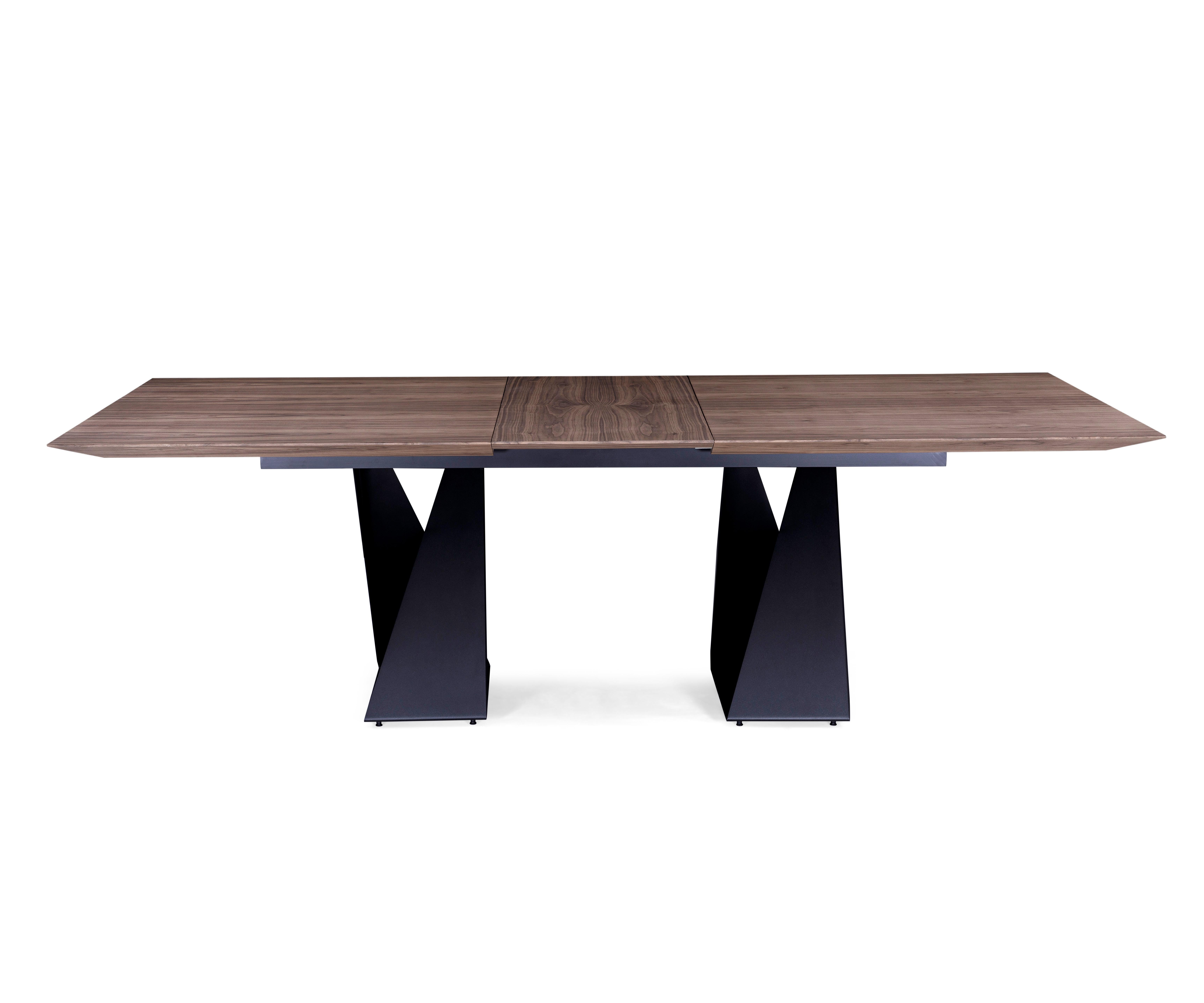 Cronos Extendable Dining Table with a Walnut Wood Finish Top and Metal Legs 79'' In New Condition For Sale In Miami, FL