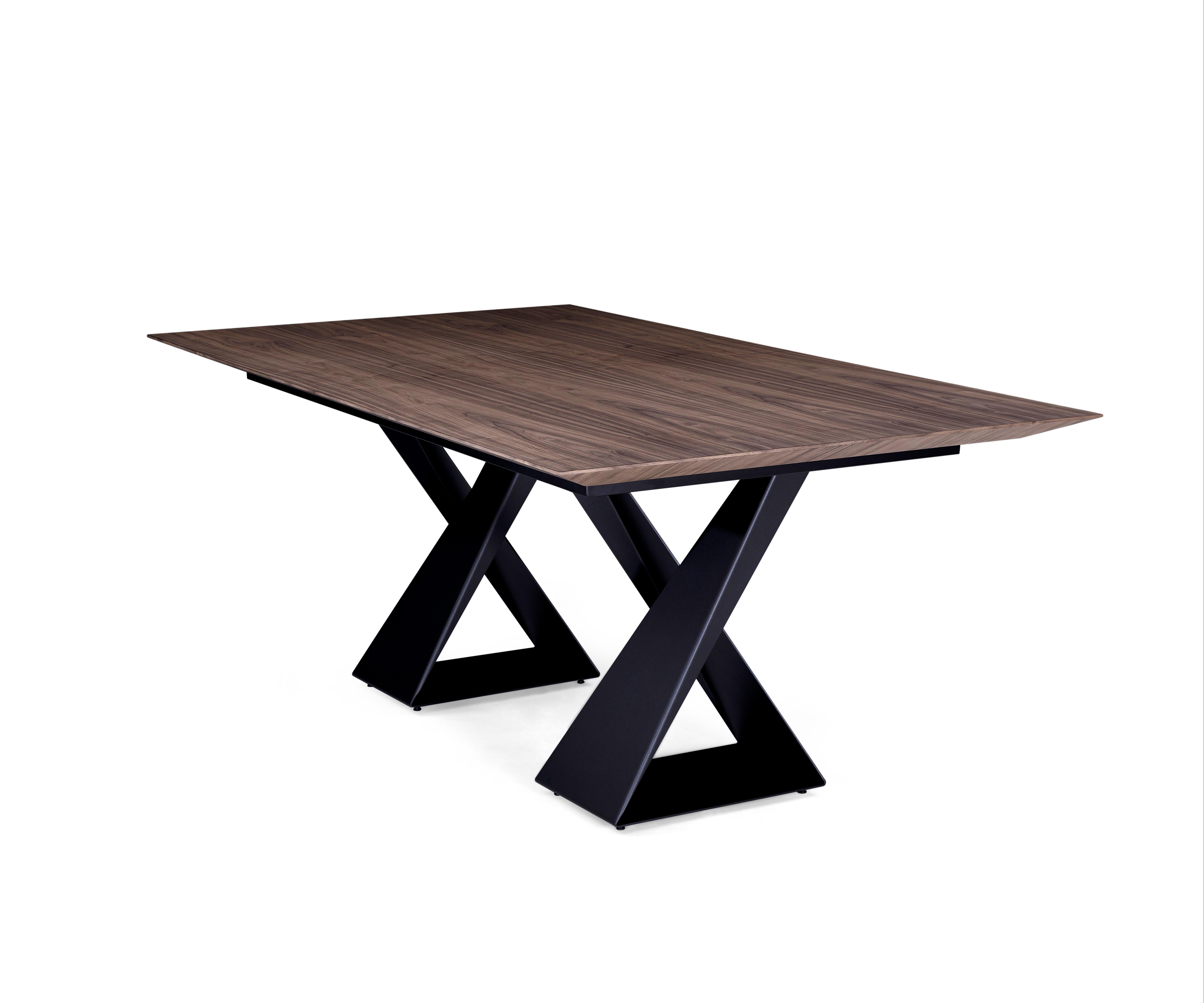Contemporary Cronos Extendable Dining Table with a Walnut Wood Finish Top and Metal Legs 79'' For Sale