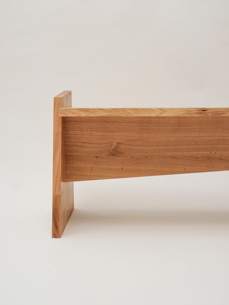 Contemporary Crooked Asymmetrical Bench in Massive Oak with Oil Wax Finish For Sale