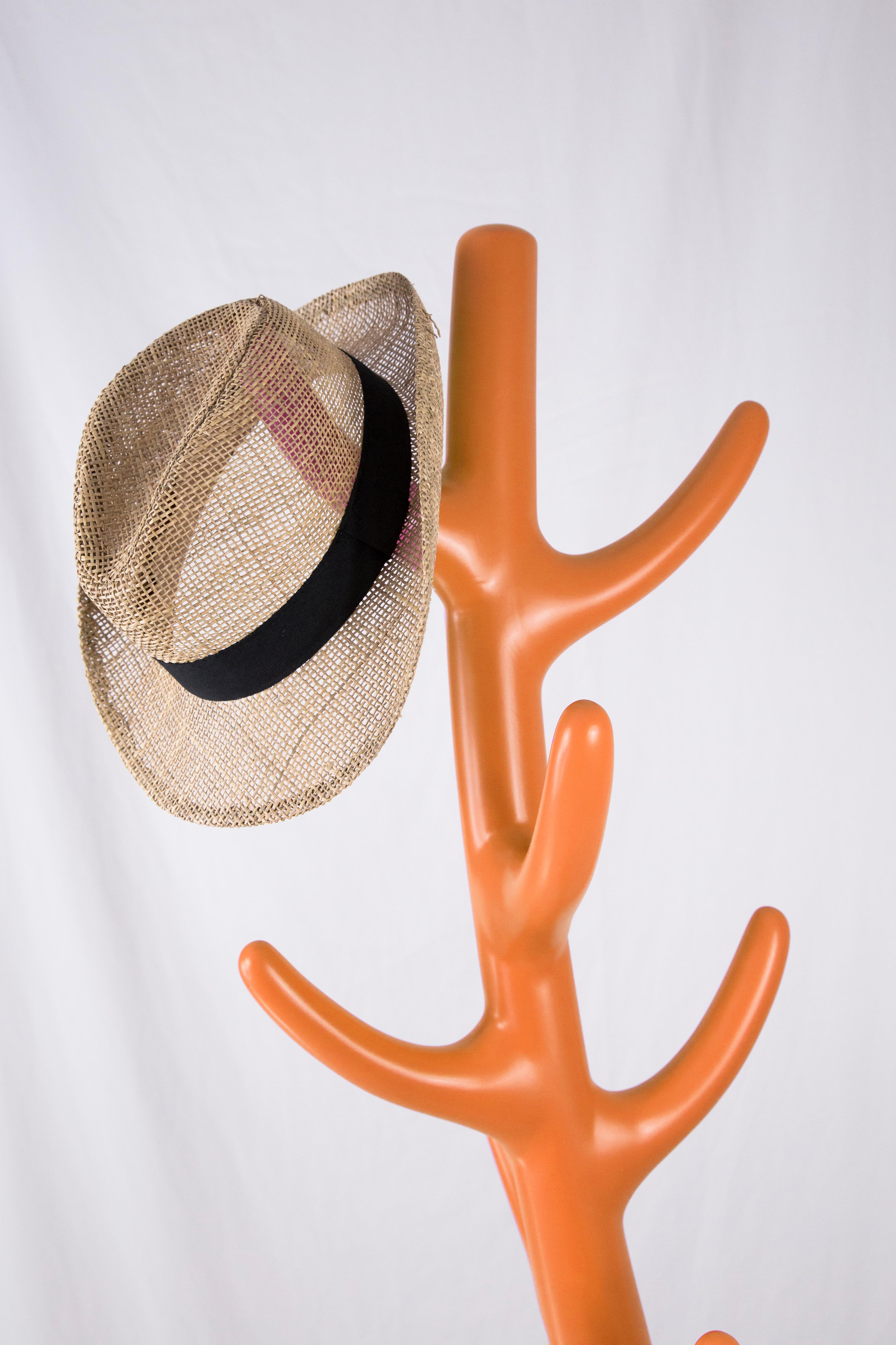 Post-Modern Crooked Coat Rack: Artistic Orange Sculptural Hanger For Sale